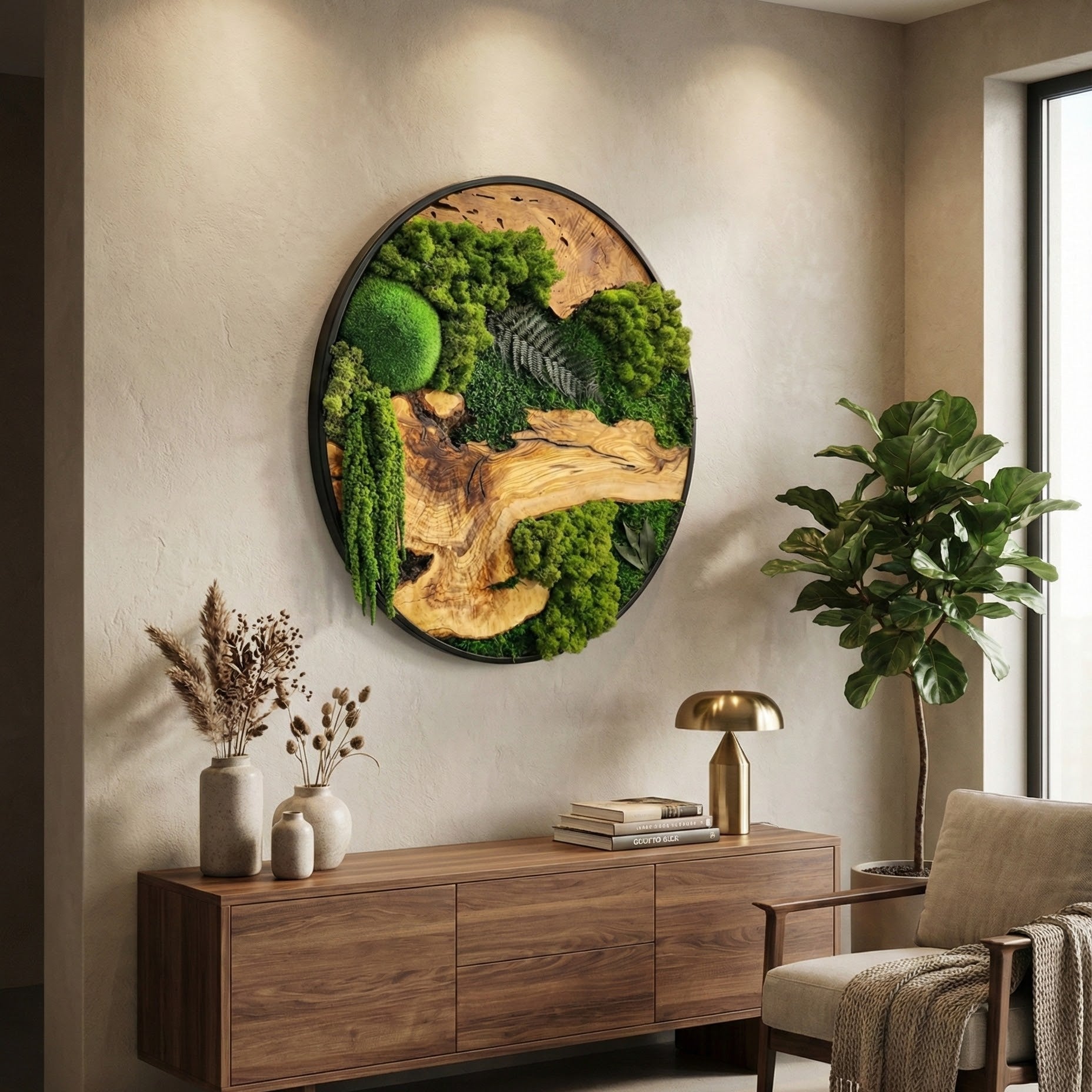 Organic Oasis | Premium Moss and Olive Wood Wall Decor