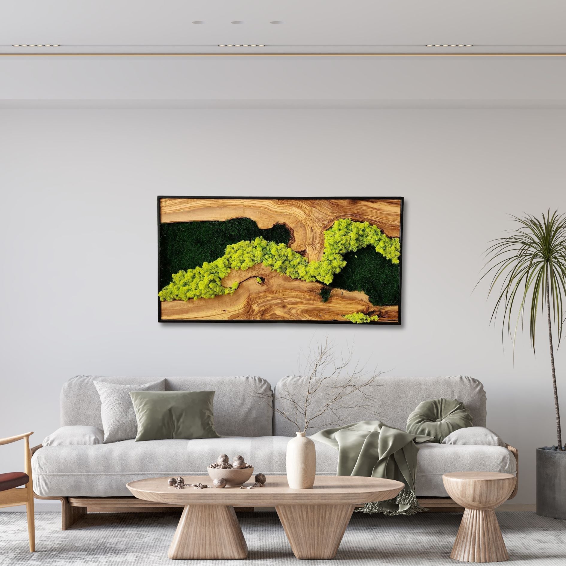 Handmade Moss & Olive Tree Wood Wall Art Rectangular | Preimum Wall Sculptures - Artdesigna