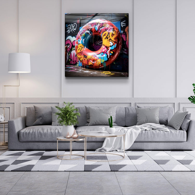 ."Big Donut on the Street". Designers Collection Glass Wall Art - ArtDesigna Glass Printing Wall Art