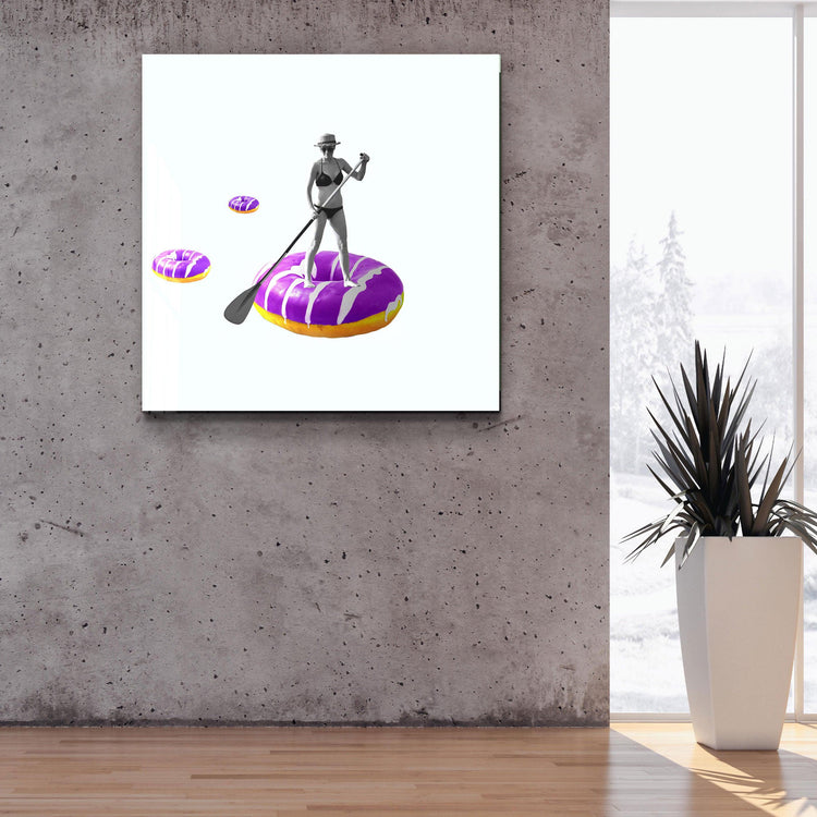 ."On a Donut Boat". Contemporary Collection Glass Wall Art - ArtDesigna Glass Printing Wall Art