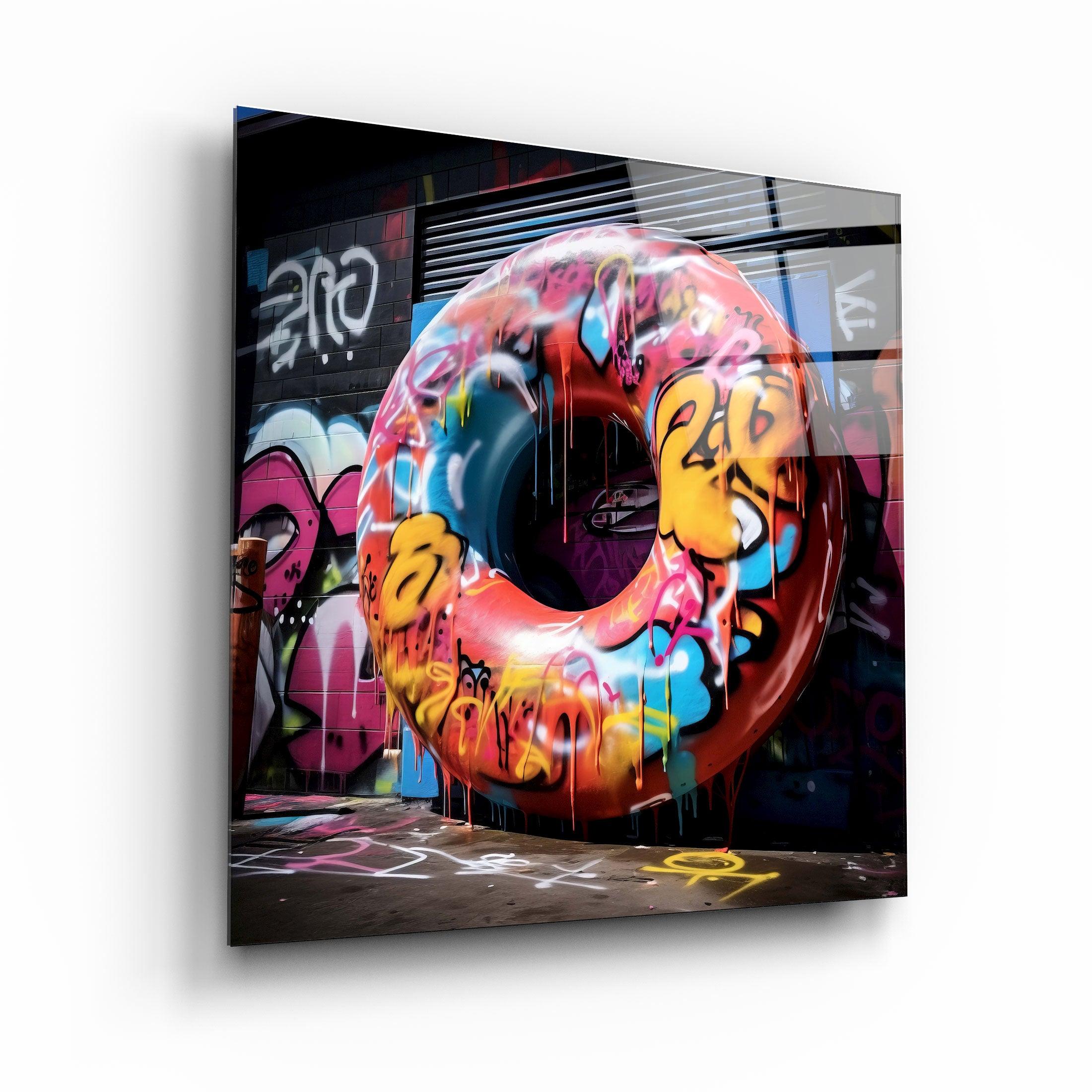 ."Big Donut on the Street". Designers Collection Glass Wall Art - ArtDesigna Glass Printing Wall Art