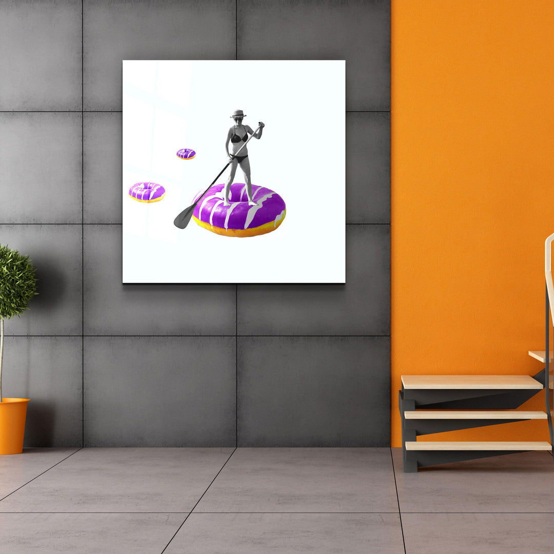 ."On a Donut Boat". Contemporary Collection Glass Wall Art - ArtDesigna Glass Printing Wall Art