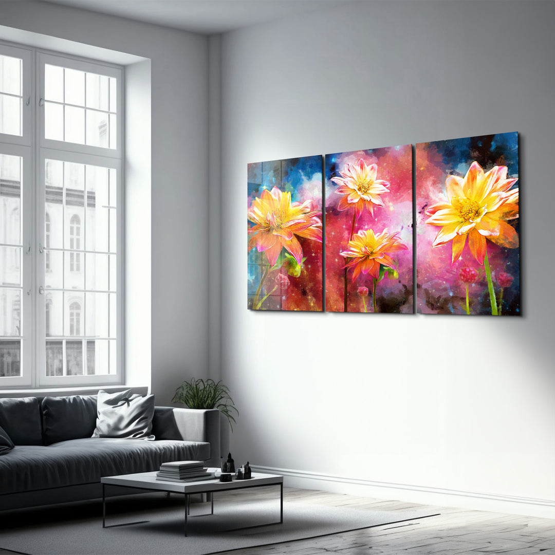 ・"Flower Dream - Trio"・Glass Wall Art