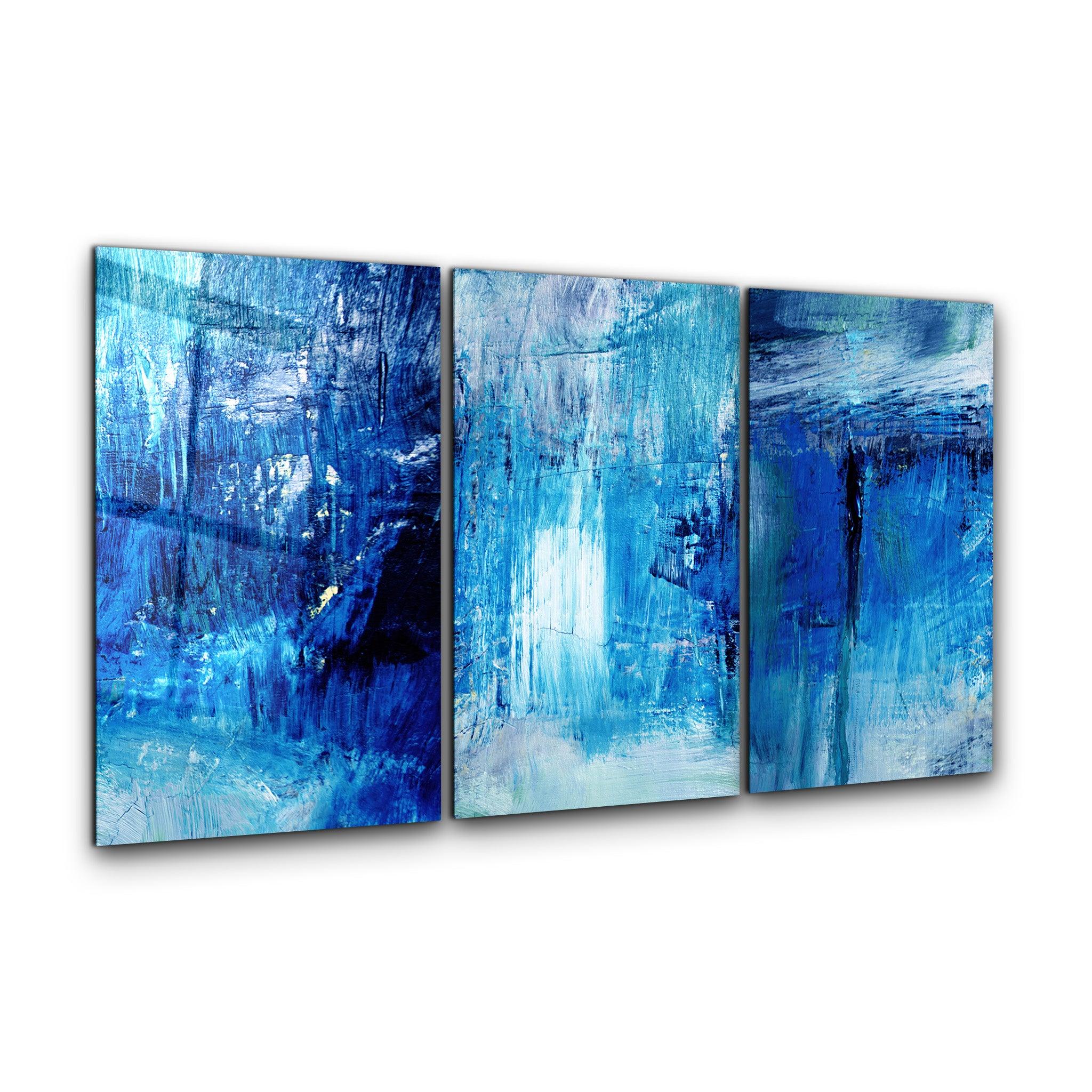 ・"Blue Fall- Trio"・Glass Wall Art - ArtDesigna Glass Printing Wall Art
