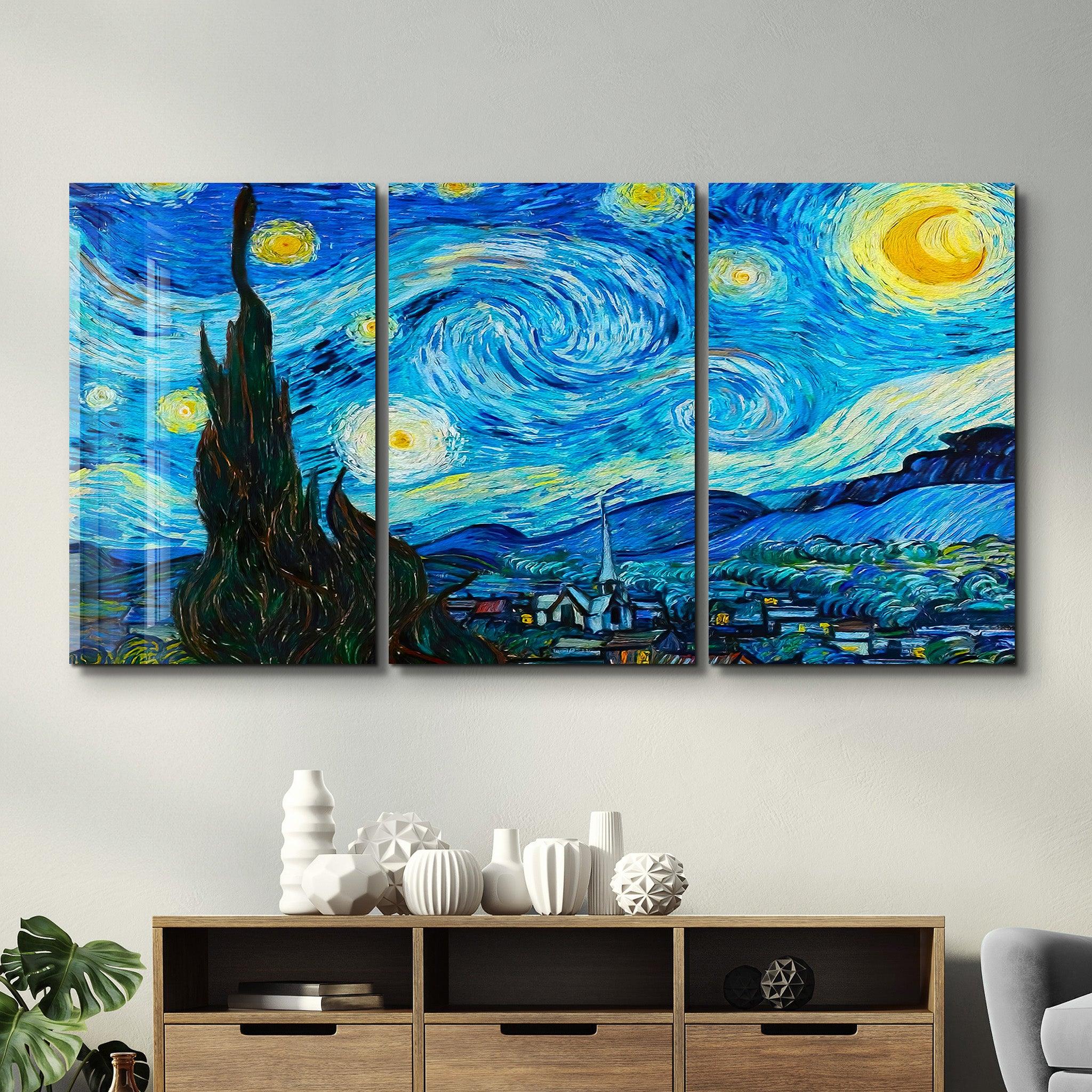 ・"Van Gogh The Starry Night - Trio"・Glass Wall Art - ArtDesigna Glass Printing Wall Art