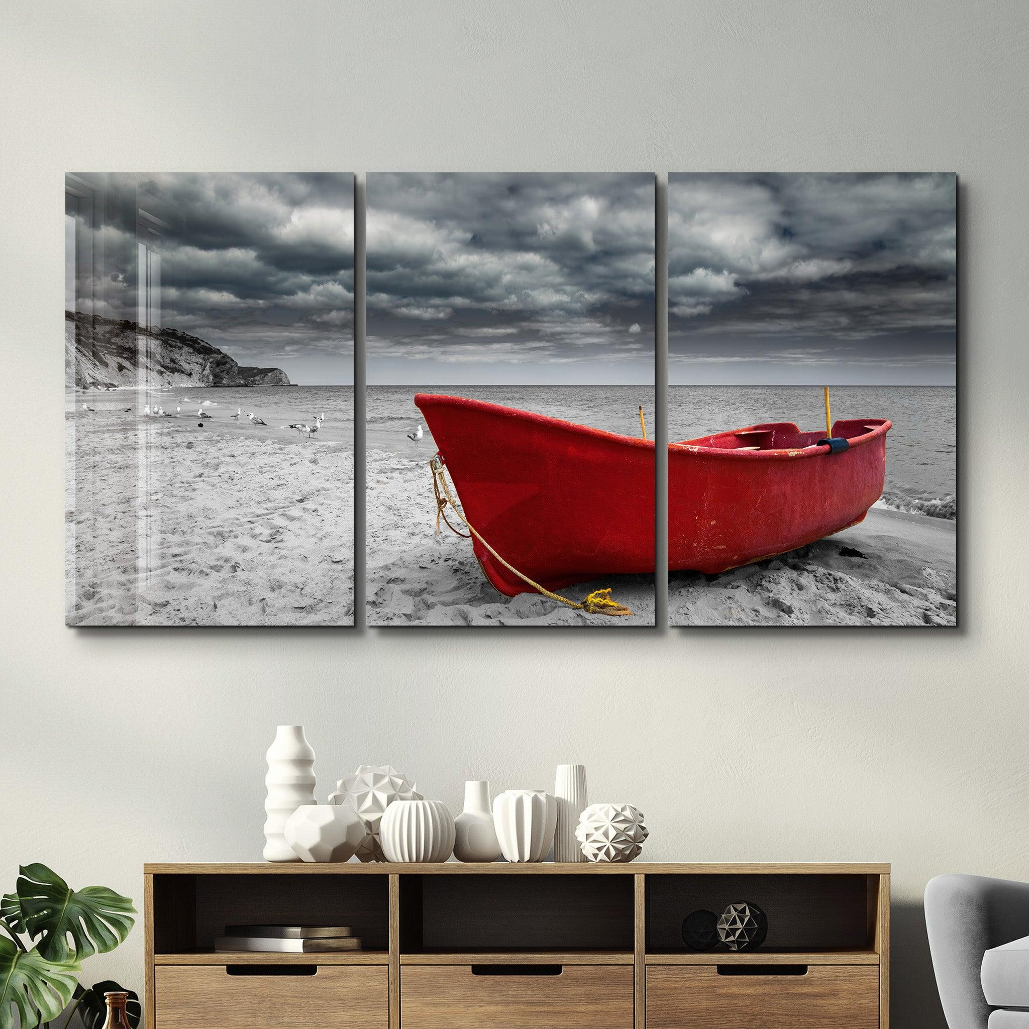 ・"Red Boat - Trio"・Glass Wall Art - ArtDesigna Glass Printing Wall Art