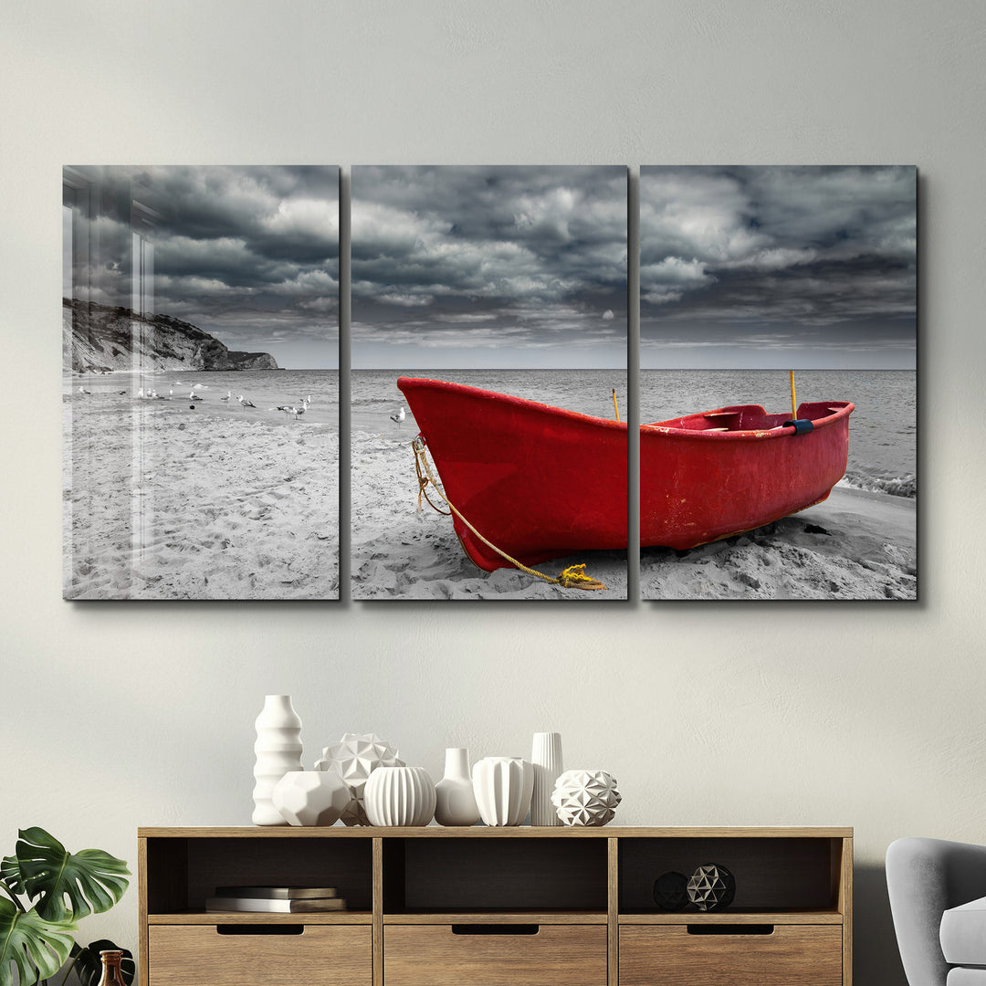 ・"Red Boat - Trio"・Glass Wall Art