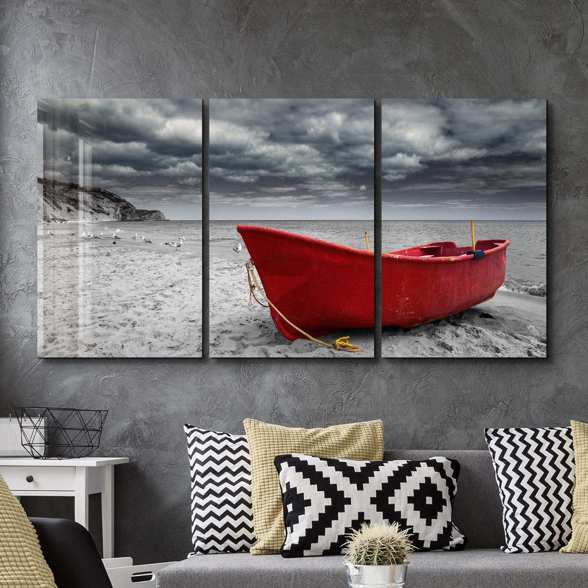 ・"Red Boat - Trio"・Glass Wall Art - ArtDesigna Glass Printing Wall Art