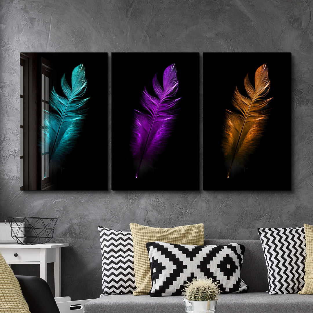 ・"Feathers - Trio"・Glass Wall Art