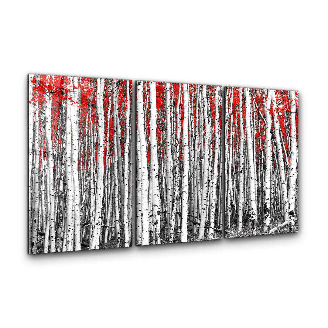 ・"Red Forest - Trio"・Glass Wall Art