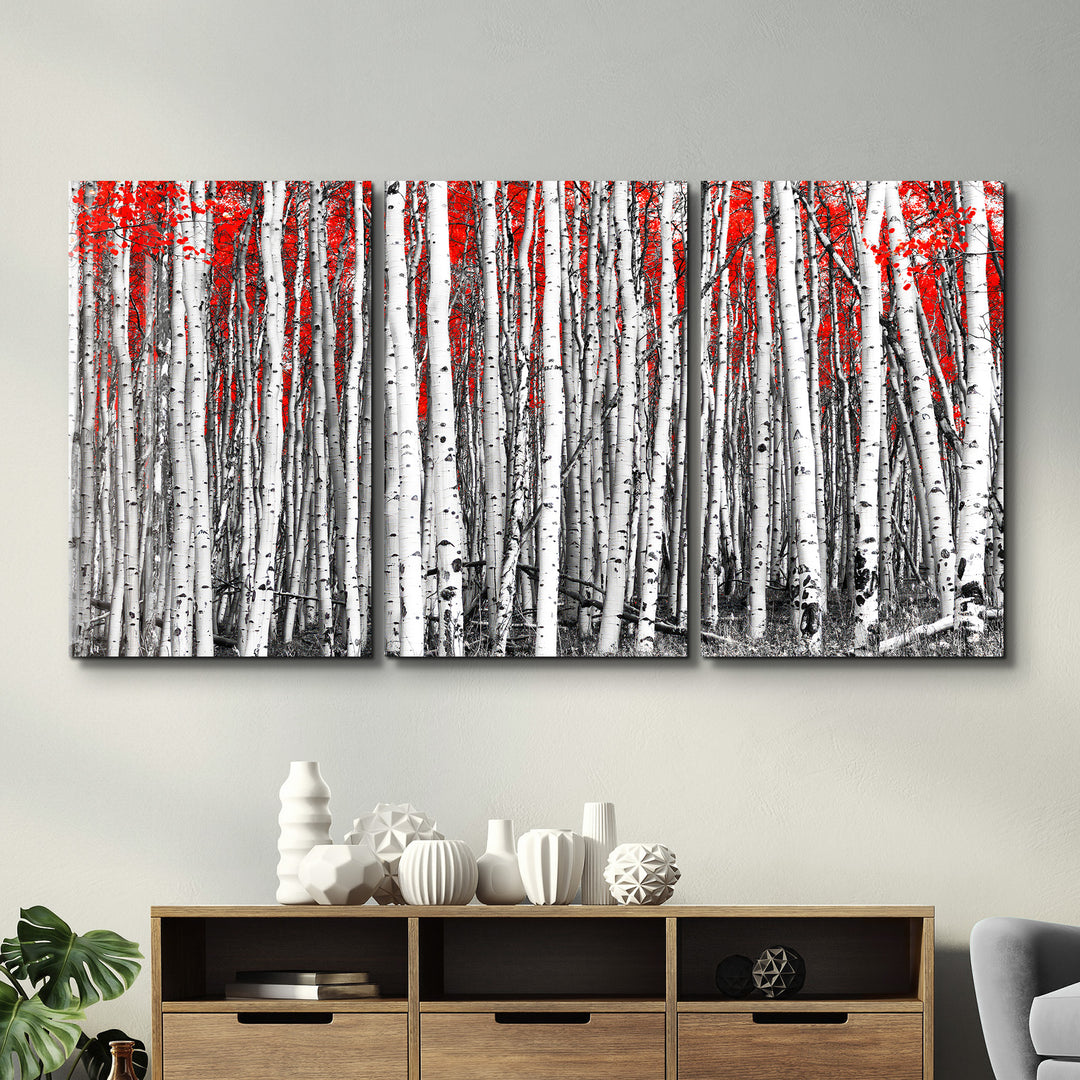 ・"Red Forest - Trio"・Glass Wall Art