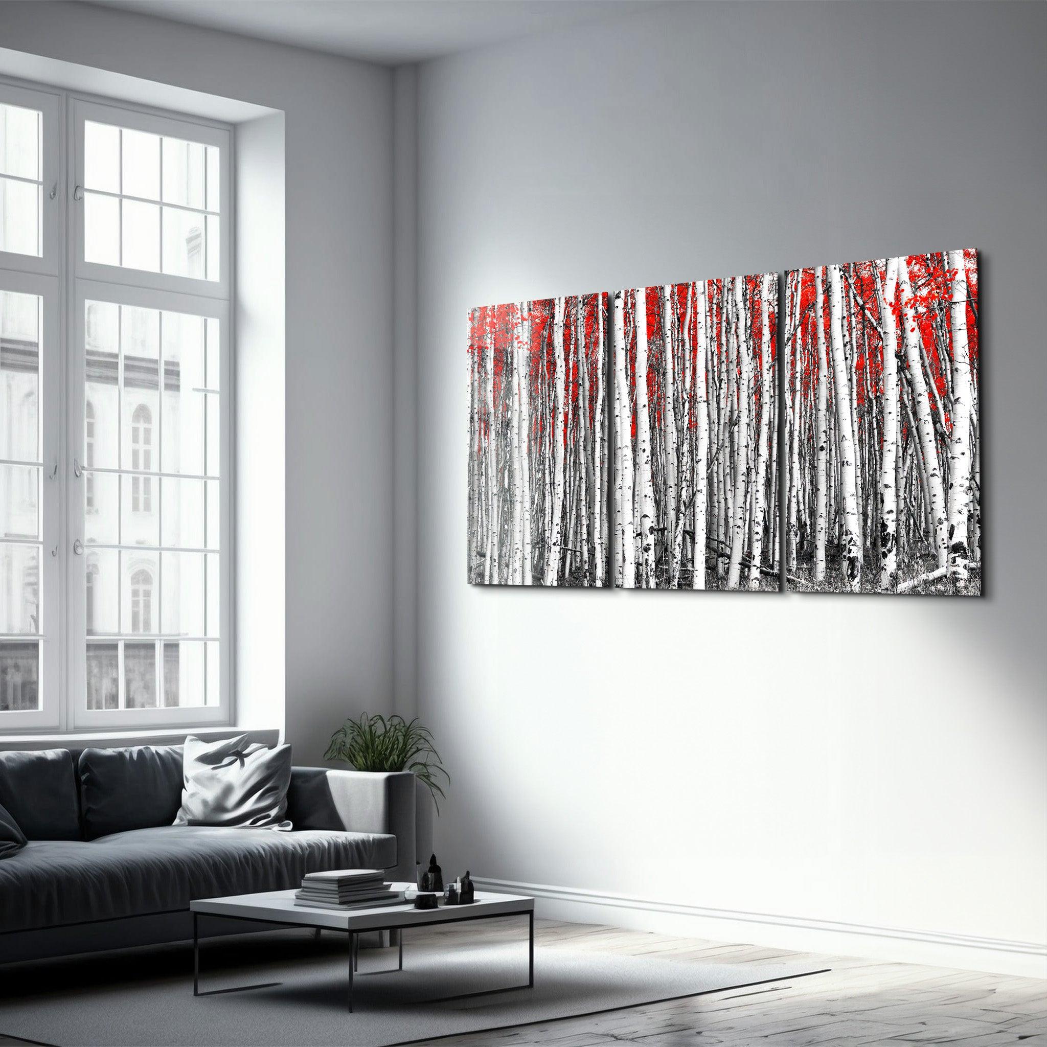 ・"Red Forest - Trio"・Glass Wall Art - ArtDesigna Glass Printing Wall Art
