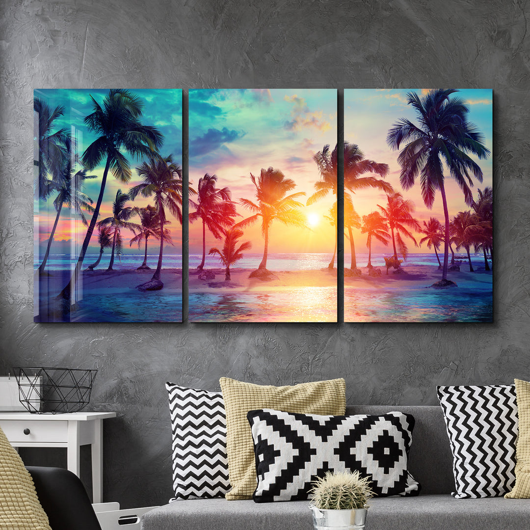 ・"Palm Trees - Trio"・Glass Wall Art
