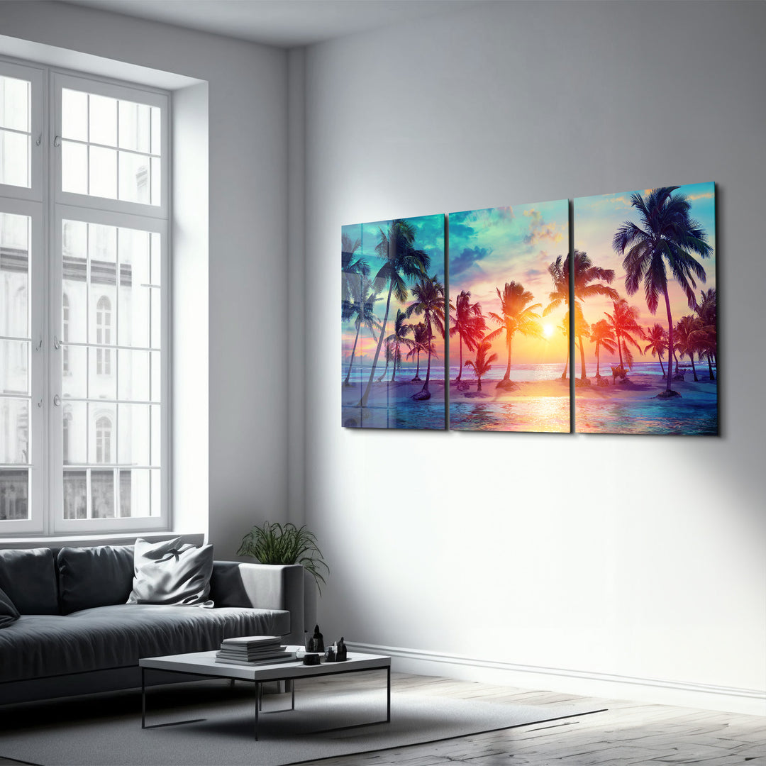 ・"Palm Trees - Trio"・Glass Wall Art