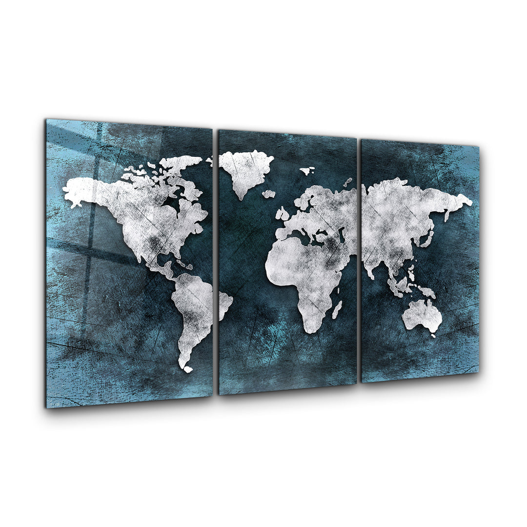 ・"World Map - Trio"・Glass Wall Art