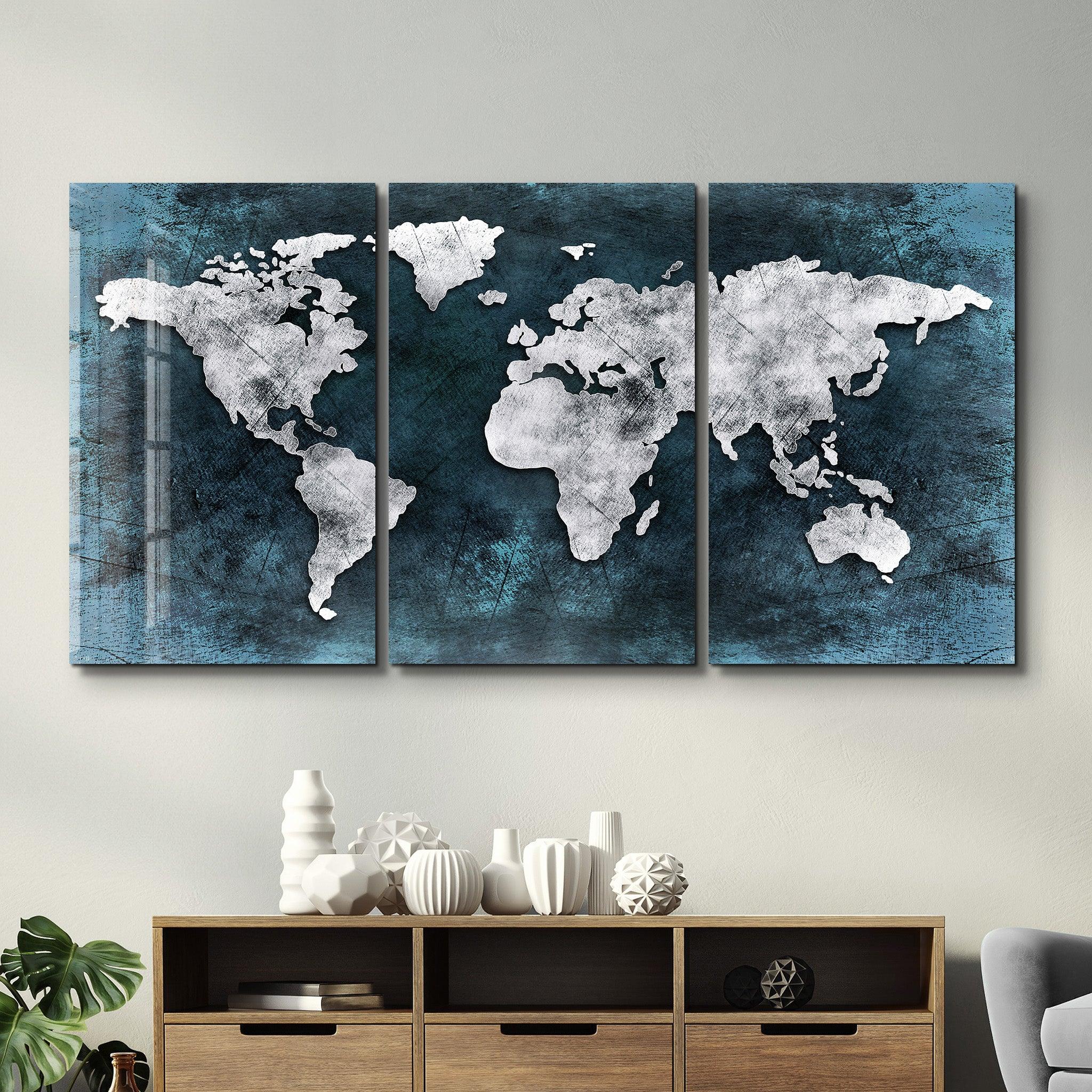 ・"World Map - Trio"・Glass Wall Art - ArtDesigna Glass Printing Wall Art