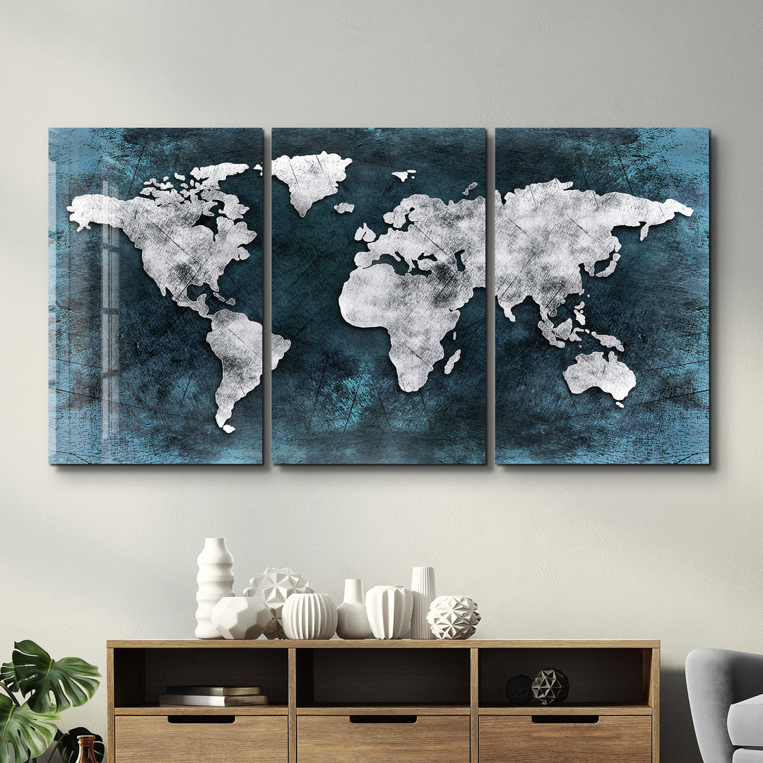 ・"World Map - Trio"・Glass Wall Art