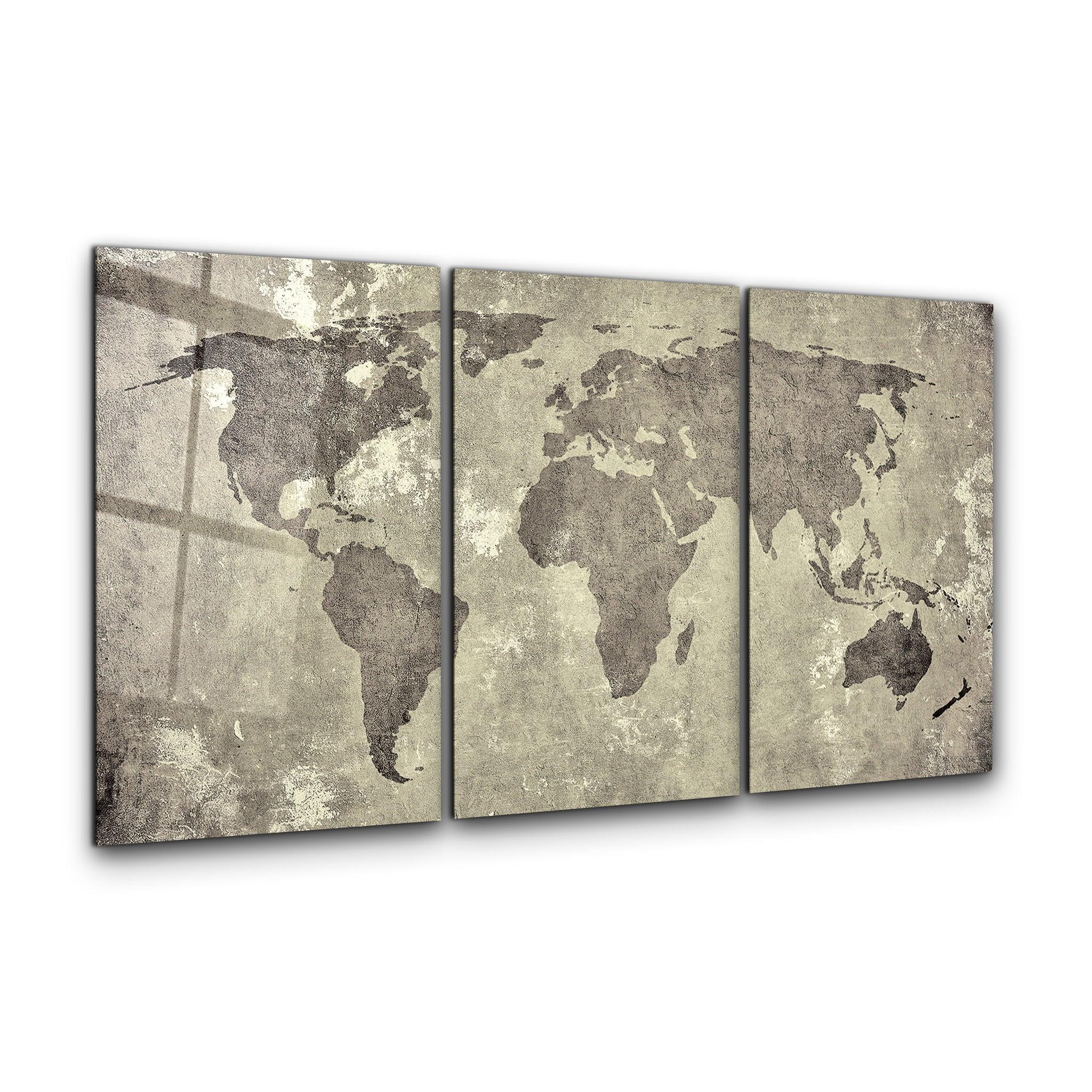 ・"Vintage World Map - Trio"・Glass Wall Art - ArtDesigna Glass Printing Wall Art