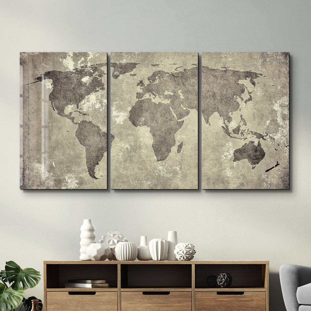 ・"Vintage World Map - Trio"・Glass Wall Art