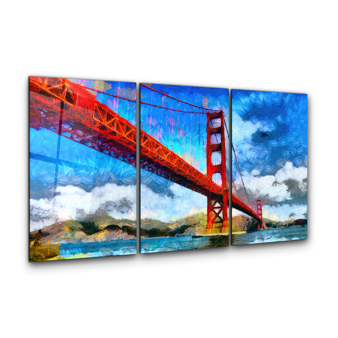 ・"Golden Gate Bridge - Trio"・Glass Wall Art