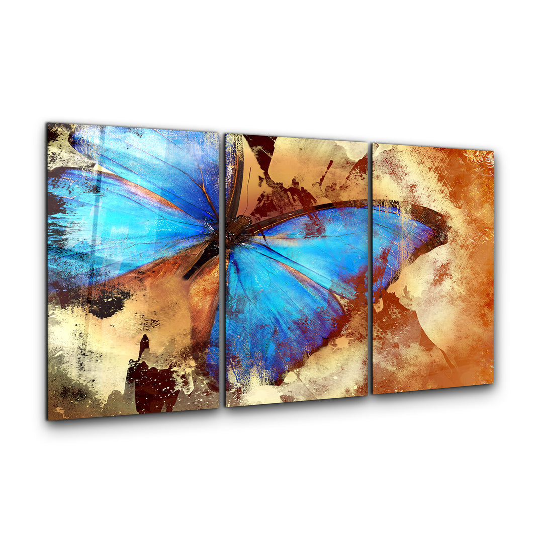 ・"Blue Butterfly - Trio"・Glass Wall Art