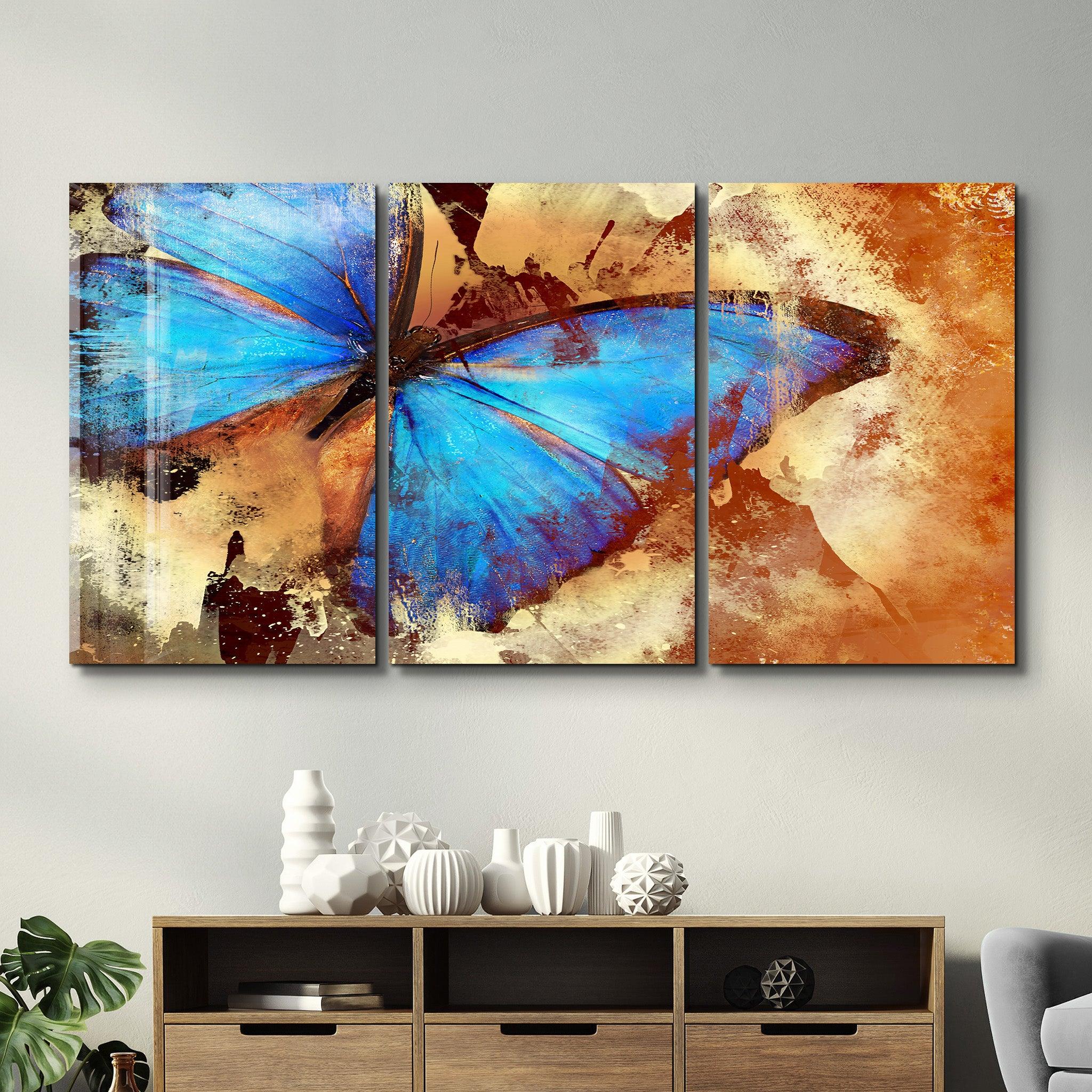・"Blue Butterfly - Trio"・Glass Wall Art - ArtDesigna Glass Printing Wall Art