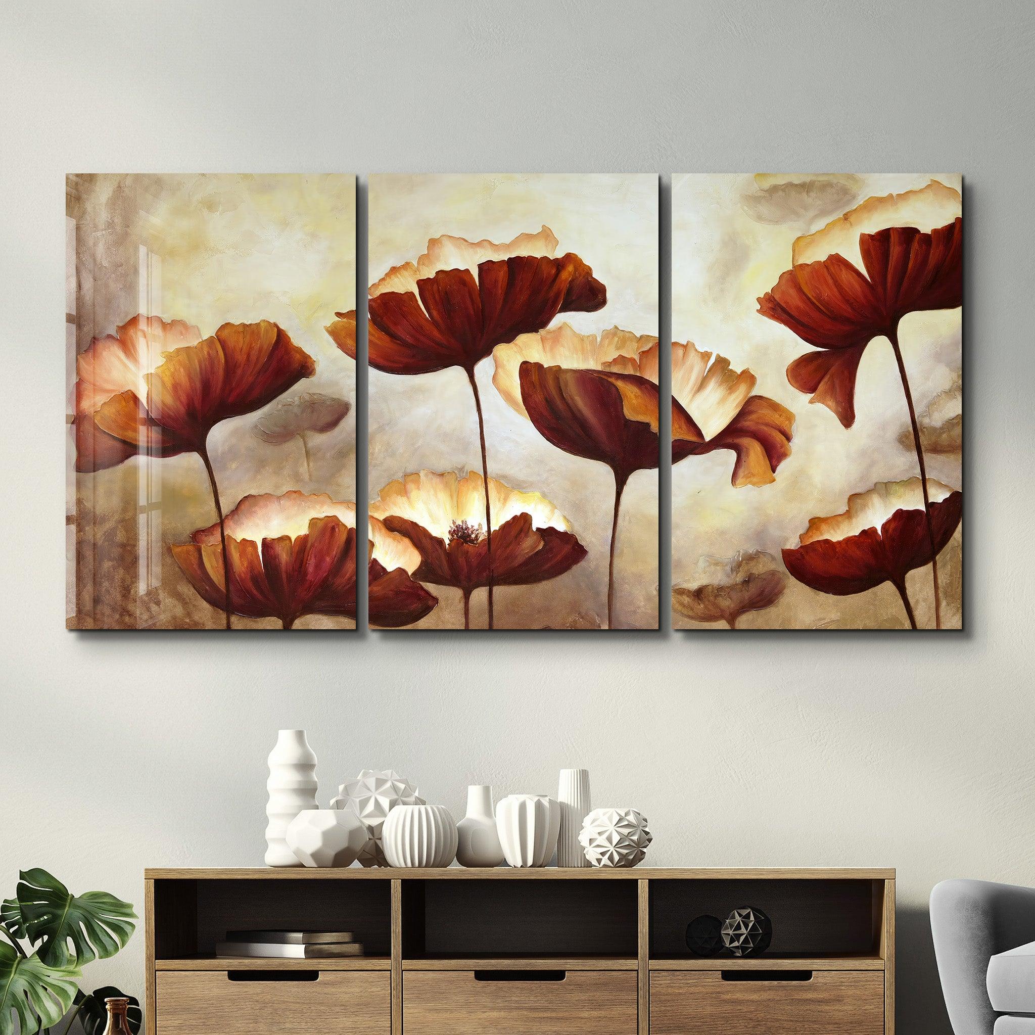 ・"Brown Flowers - Trio"・Glass Wall Art - ArtDesigna Glass Printing Wall Art