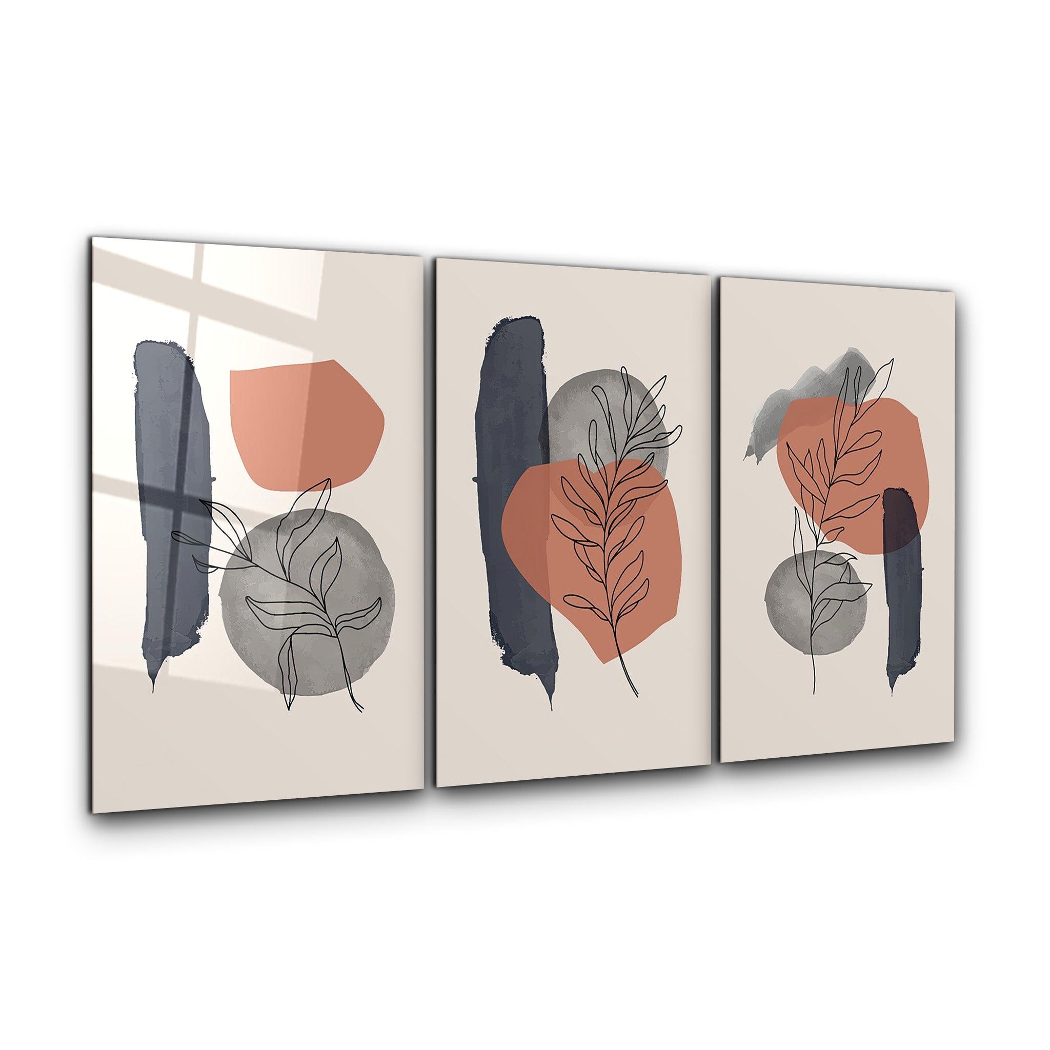 ・"Abstract Lines Terracota - Trio"・Glass Wall Art - ArtDesigna Glass Printing Wall Art