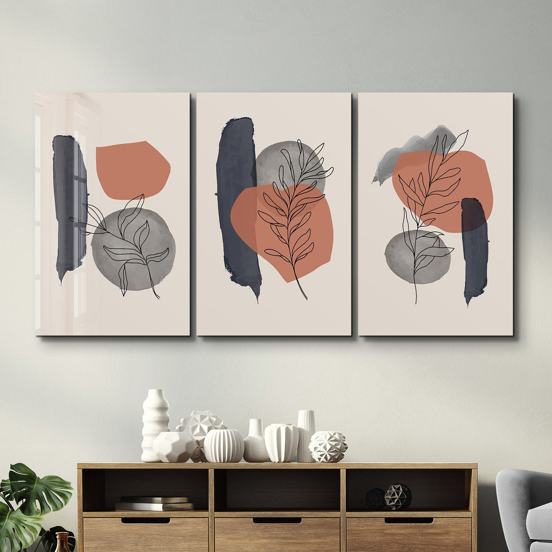 ・"Abstract Lines Terracota - Trio"・Glass Wall Art