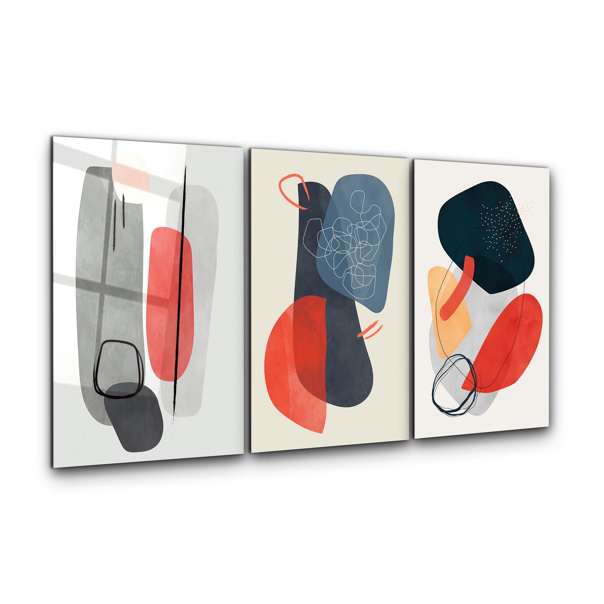 ・"Abstract Shapes and Lines V2 - Trio"・Glass Wall Art - ArtDesigna Glass Printing Wall Art