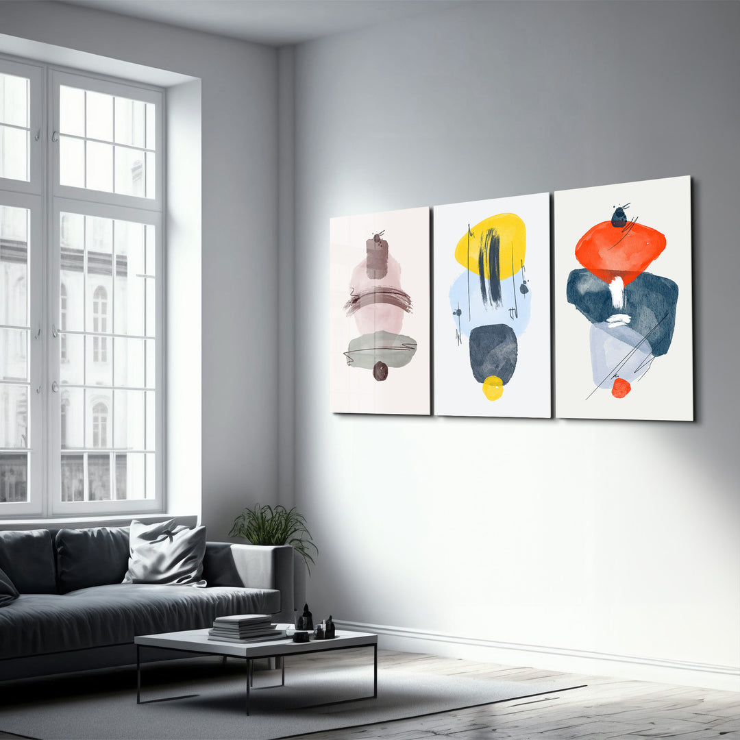 ・"Abstract Shapes and Lines - Trio"・Glass Wall Art