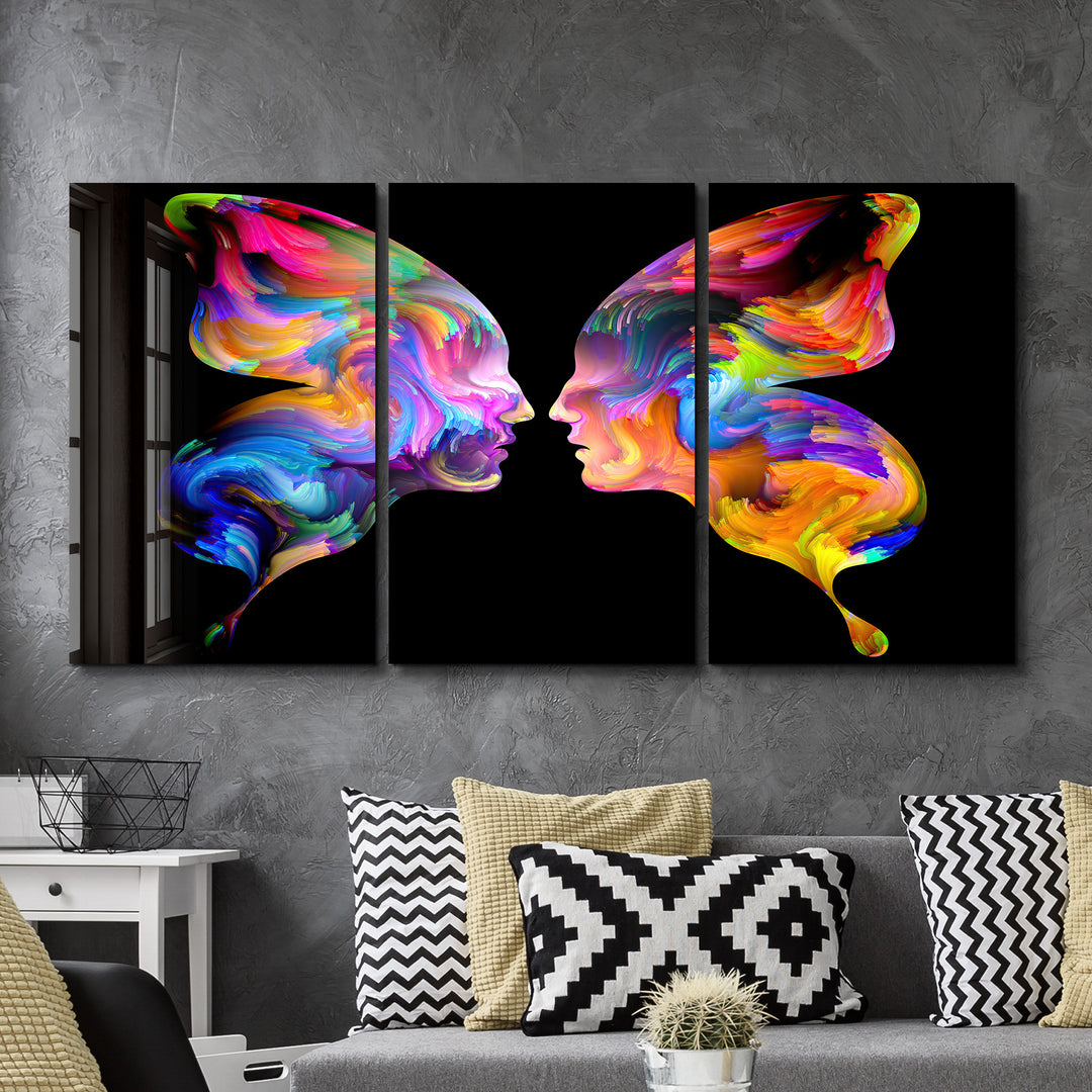 ・"Butterfly Abstract Faces - Trio"・Glass Wall Art