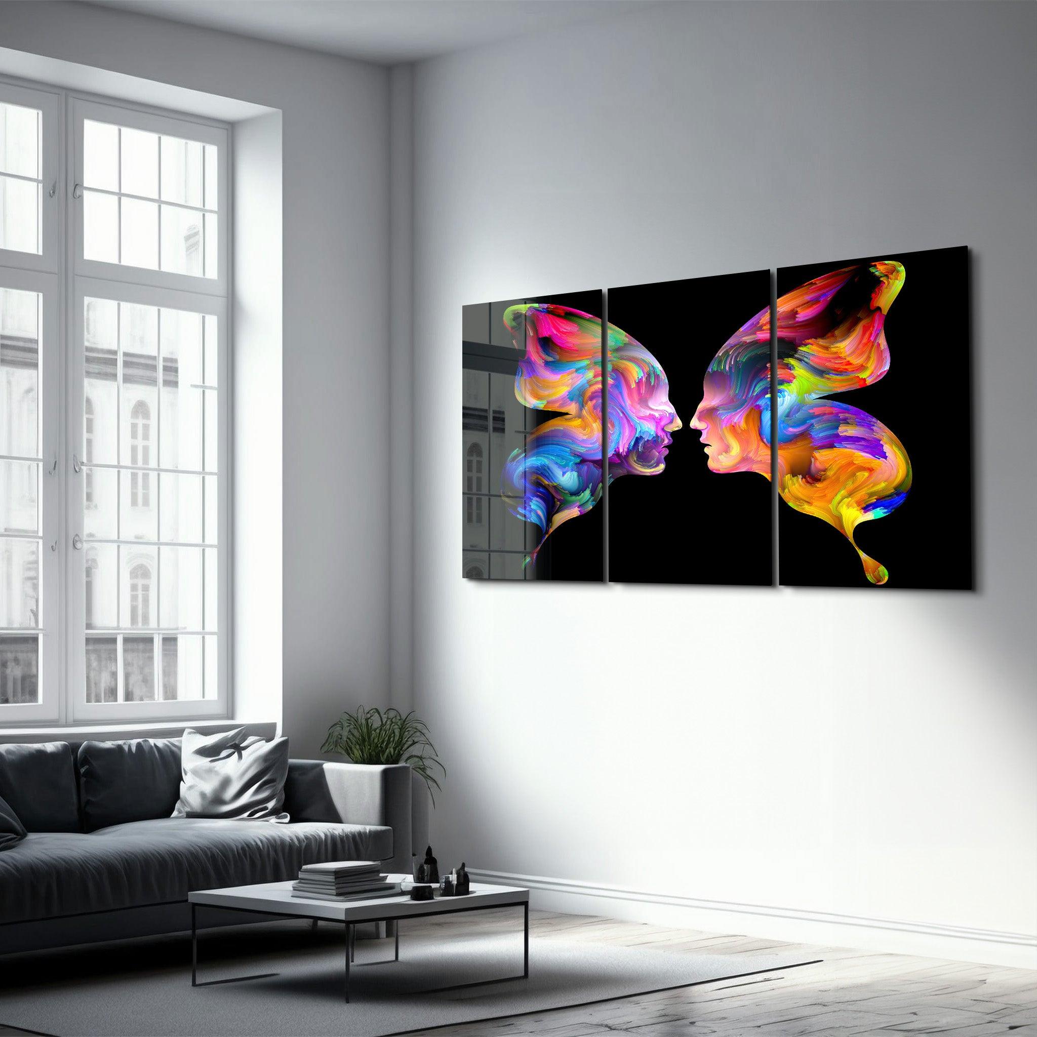 ・"Butterfly Abstract Faces - Trio"・Glass Wall Art - ArtDesigna Glass Printing Wall Art