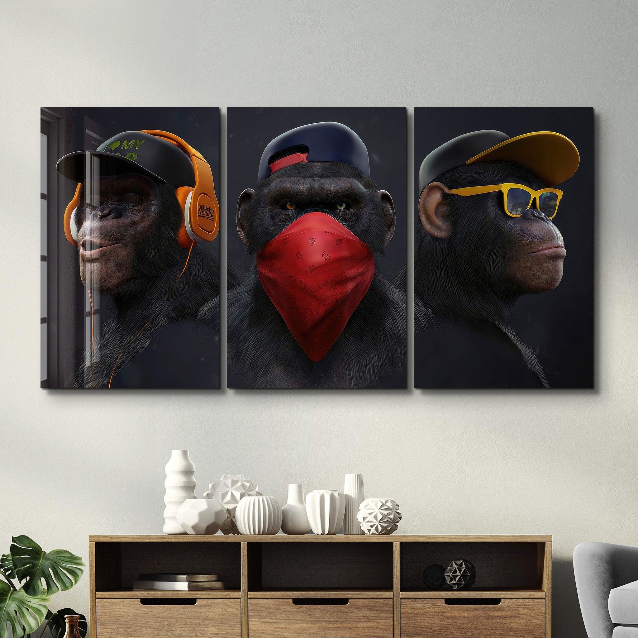 ・"Monkeys Gang - Trio"・Glass Wall Art - ArtDesigna Glass Printing Wall Art
