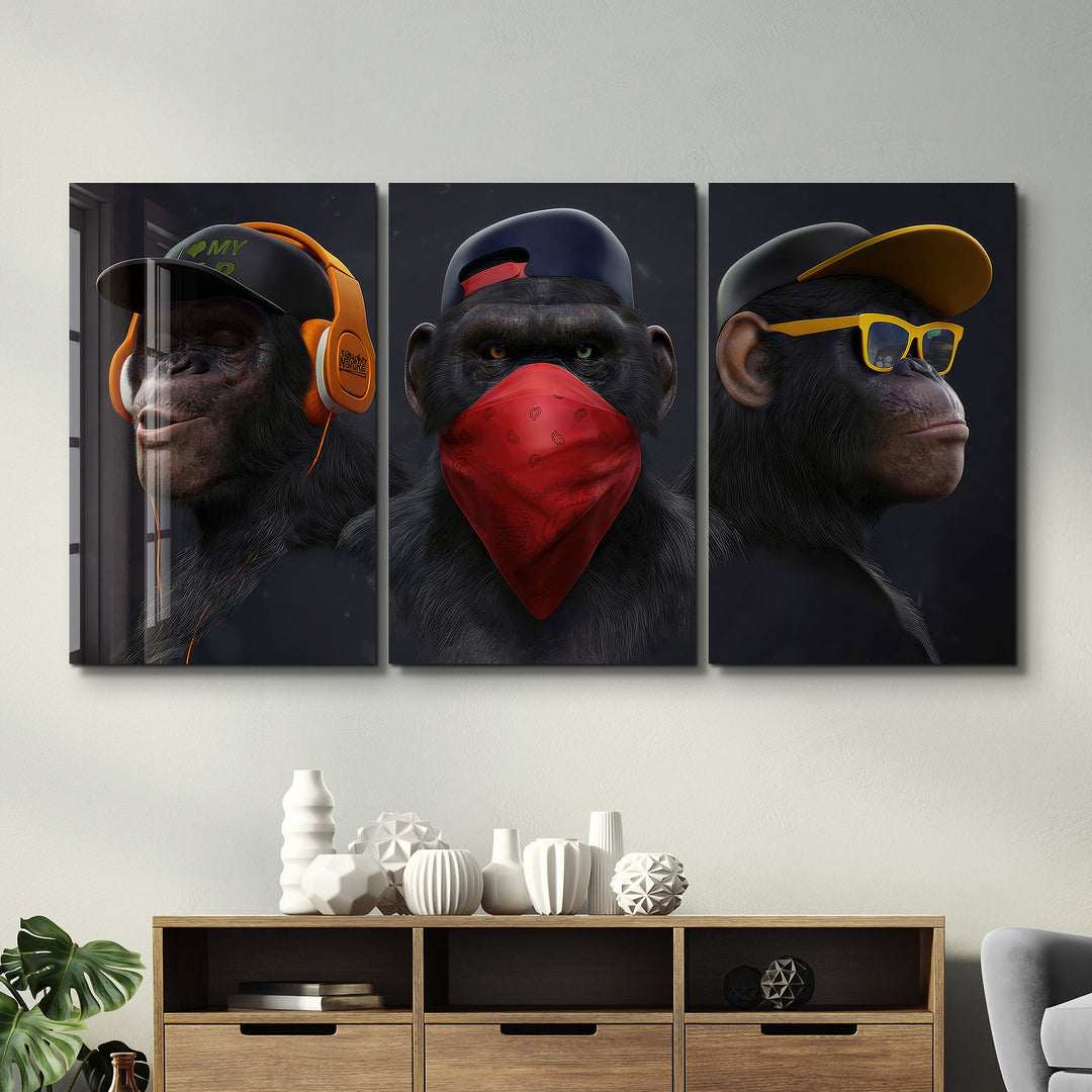 ・"Monkeys Gang - Trio"・Glass Wall Art