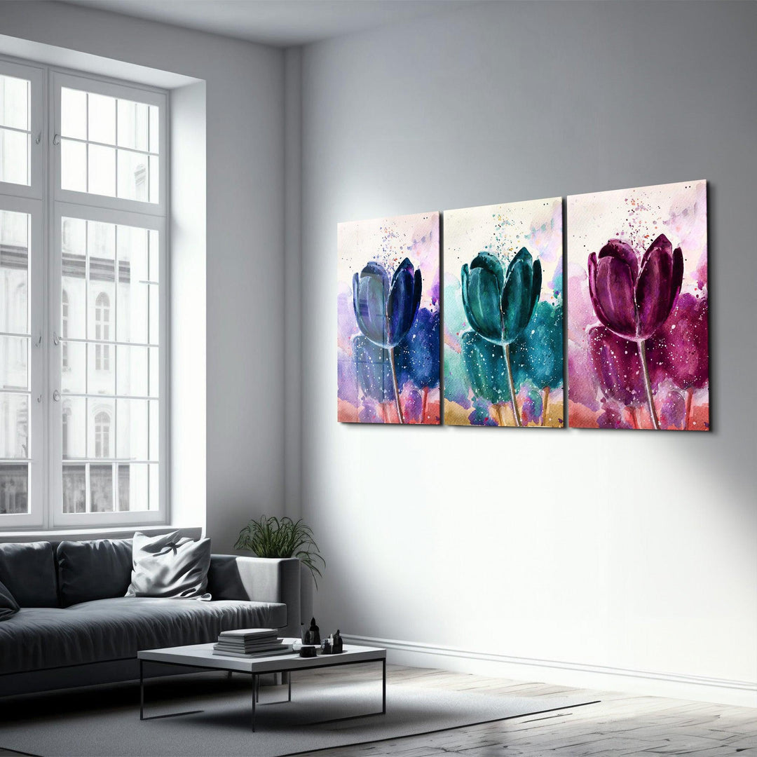 ・"Tulips - Trio"・Glass Wall Art