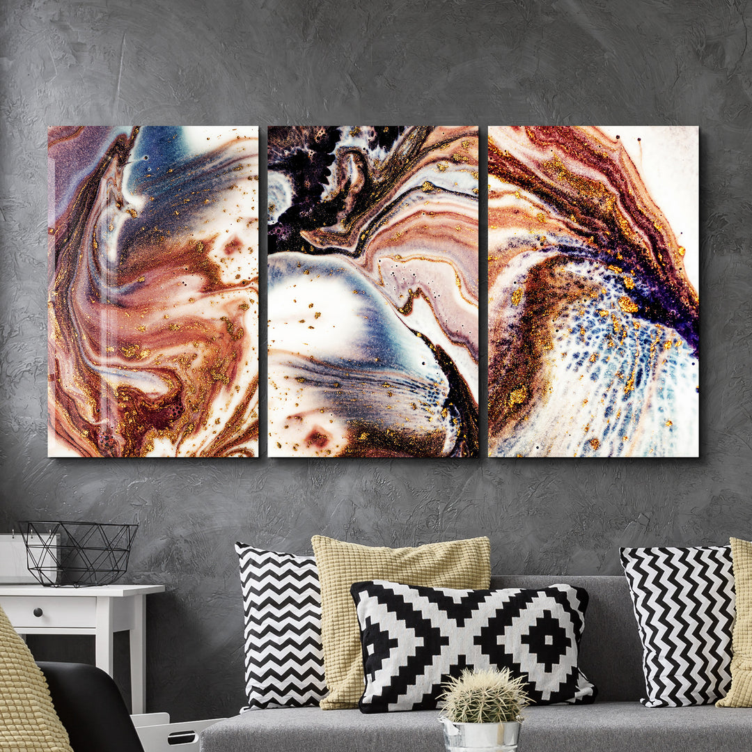 ・"Marble with Golden Dust - Trio"・Glass Wall Art