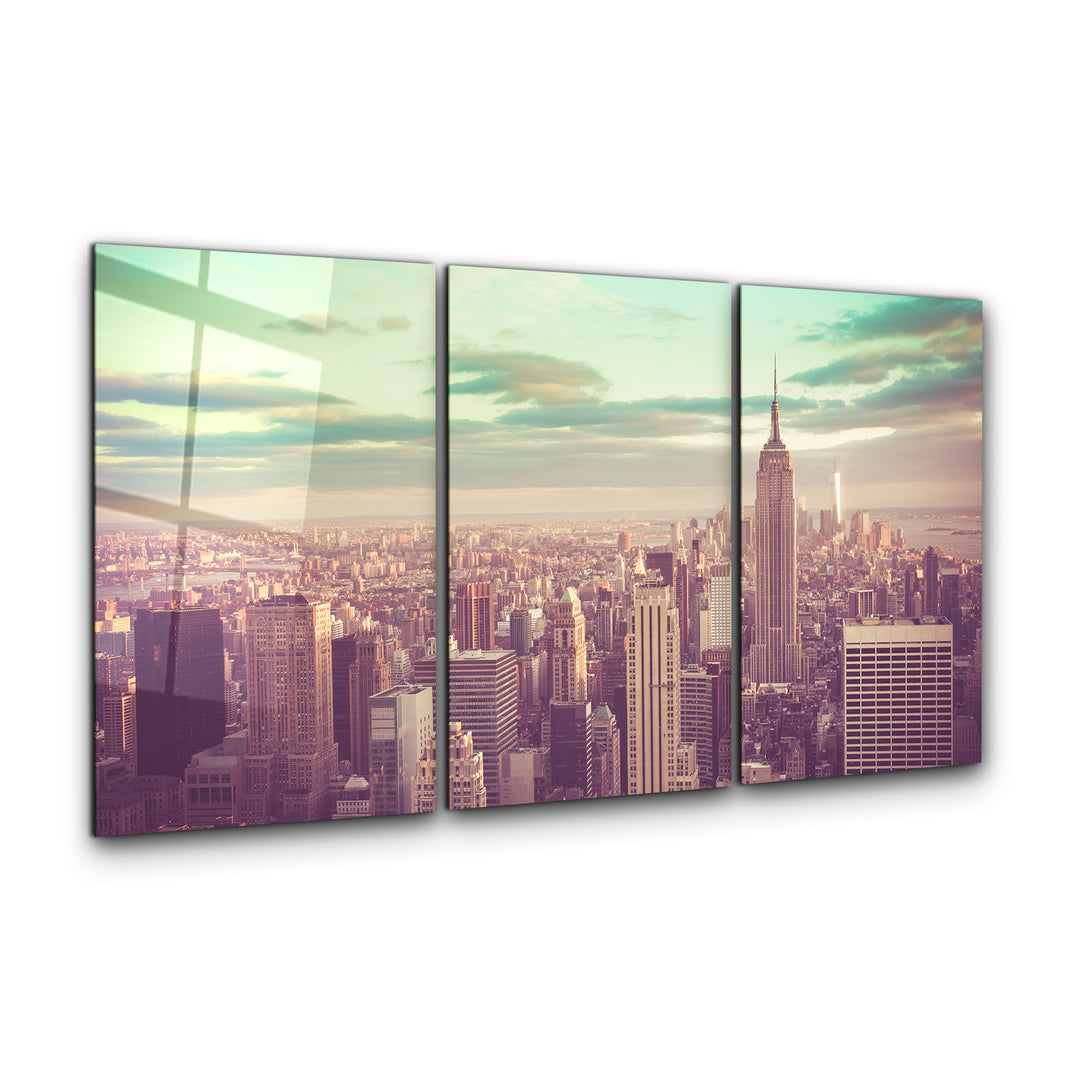 ・"NY Retro Filter - Trio"・Glass Wall Art
