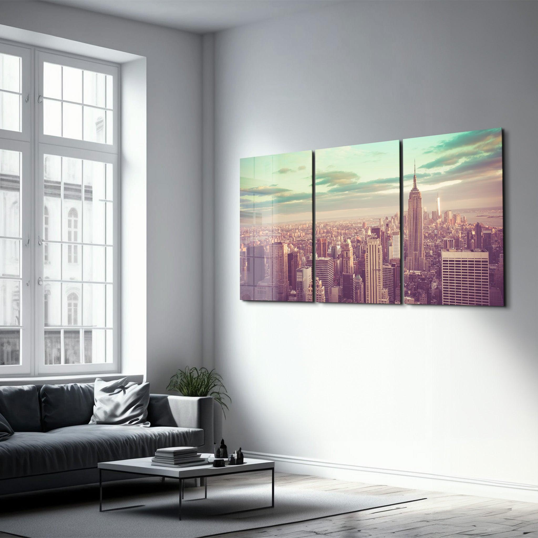 ・"NY Retro Filter - Trio"・Glass Wall Art - ArtDesigna Glass Printing Wall Art