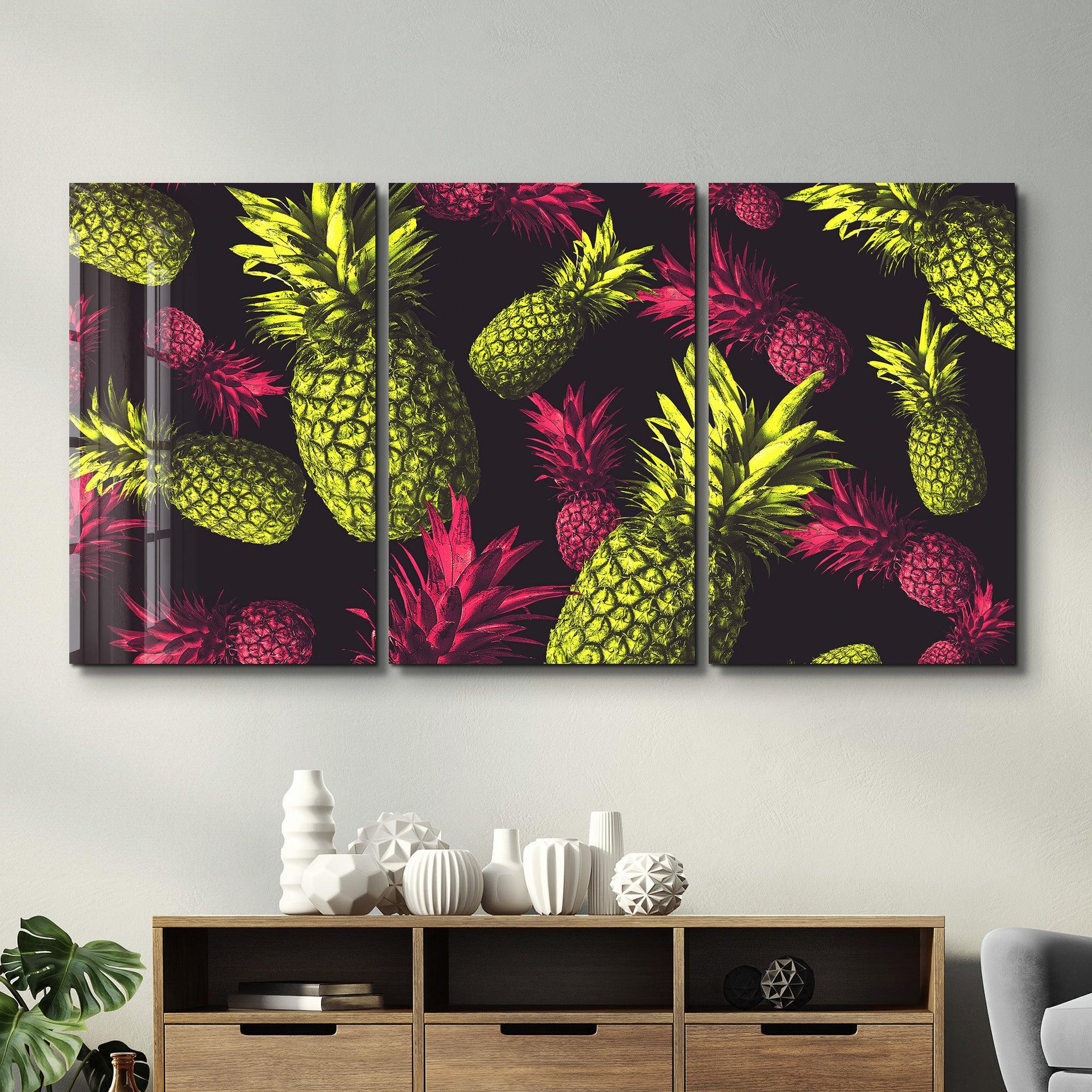 ・"Colorful Pineapples - Trio"・Glass Wall Art - ArtDesigna Glass Printing Wall Art