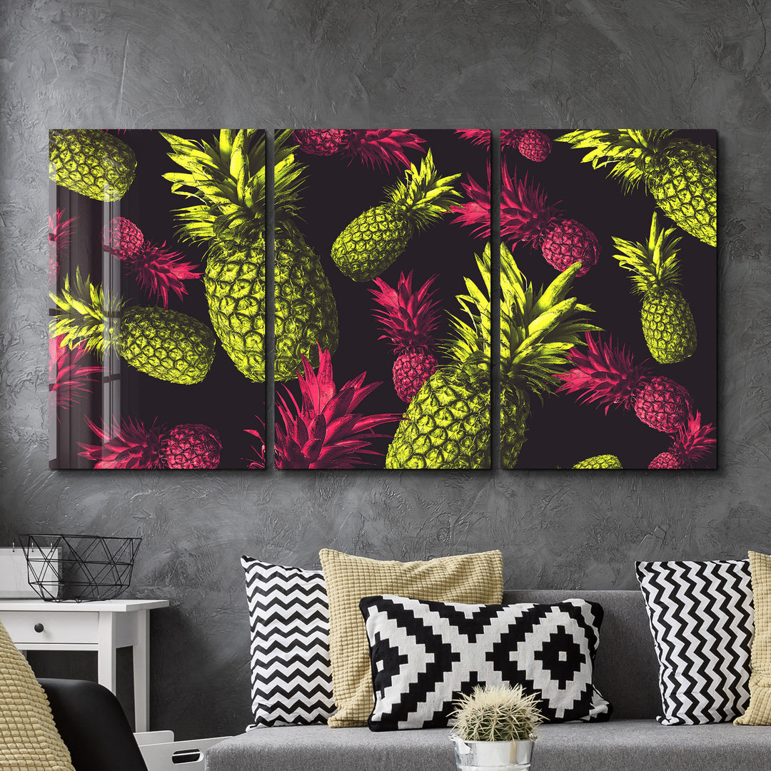 ・"Colorful Pineapples - Trio"・Glass Wall Art