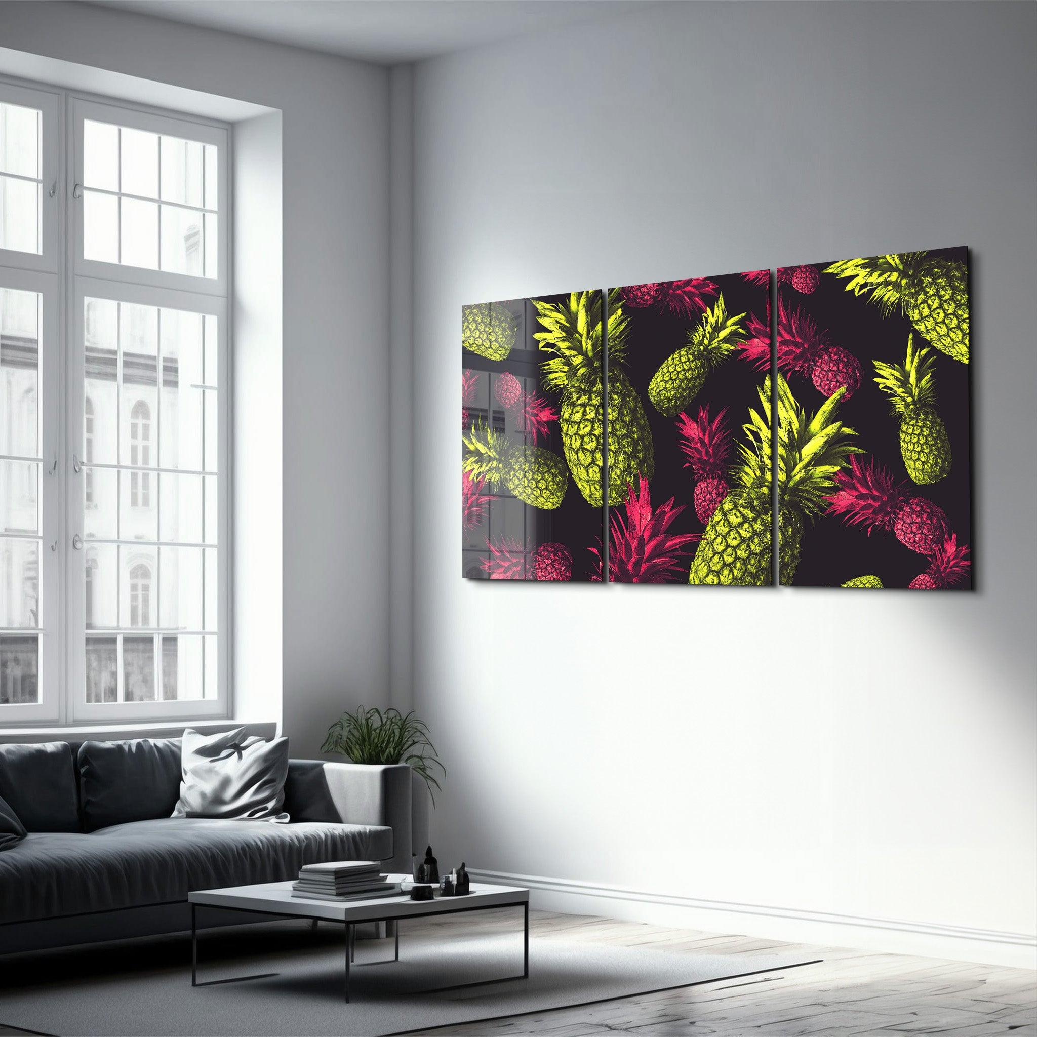 ・"Colorful Pineapples - Trio"・Glass Wall Art - ArtDesigna Glass Printing Wall Art