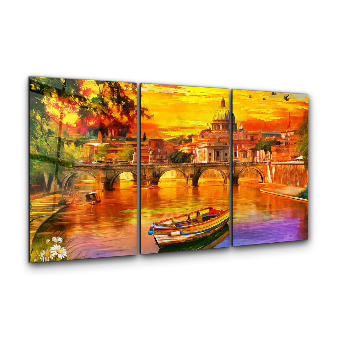 ・"Oil Painting Old River - Trio"・Glass Wall Art