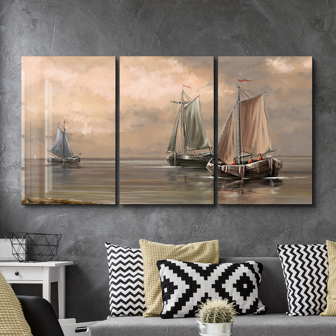 ・"Oil Painting Old Sea - Trio"・Glass Wall Art
