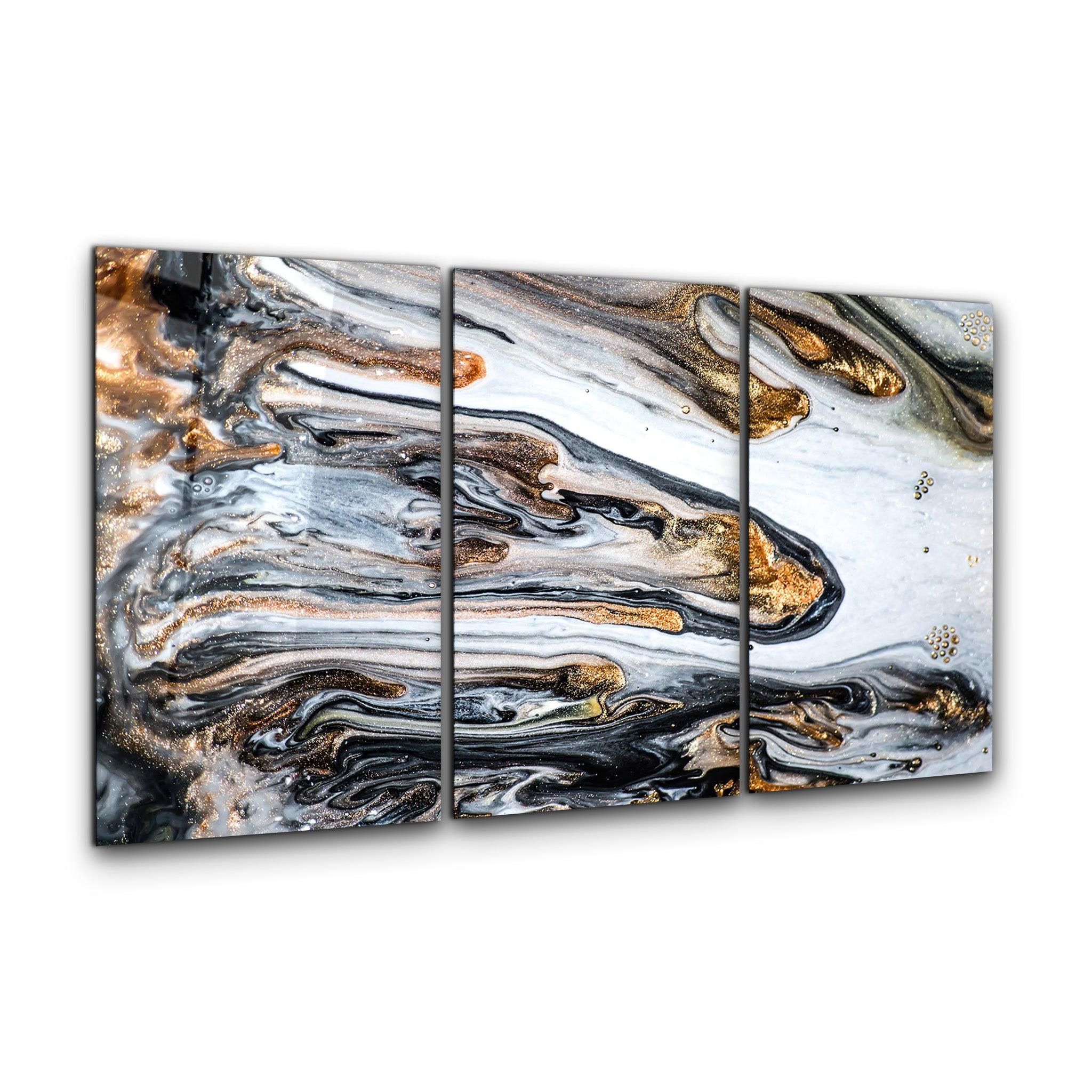 ・"Marble with Golden Dust V2 - Trio"・Glass Wall Art - ArtDesigna Glass Printing Wall Art