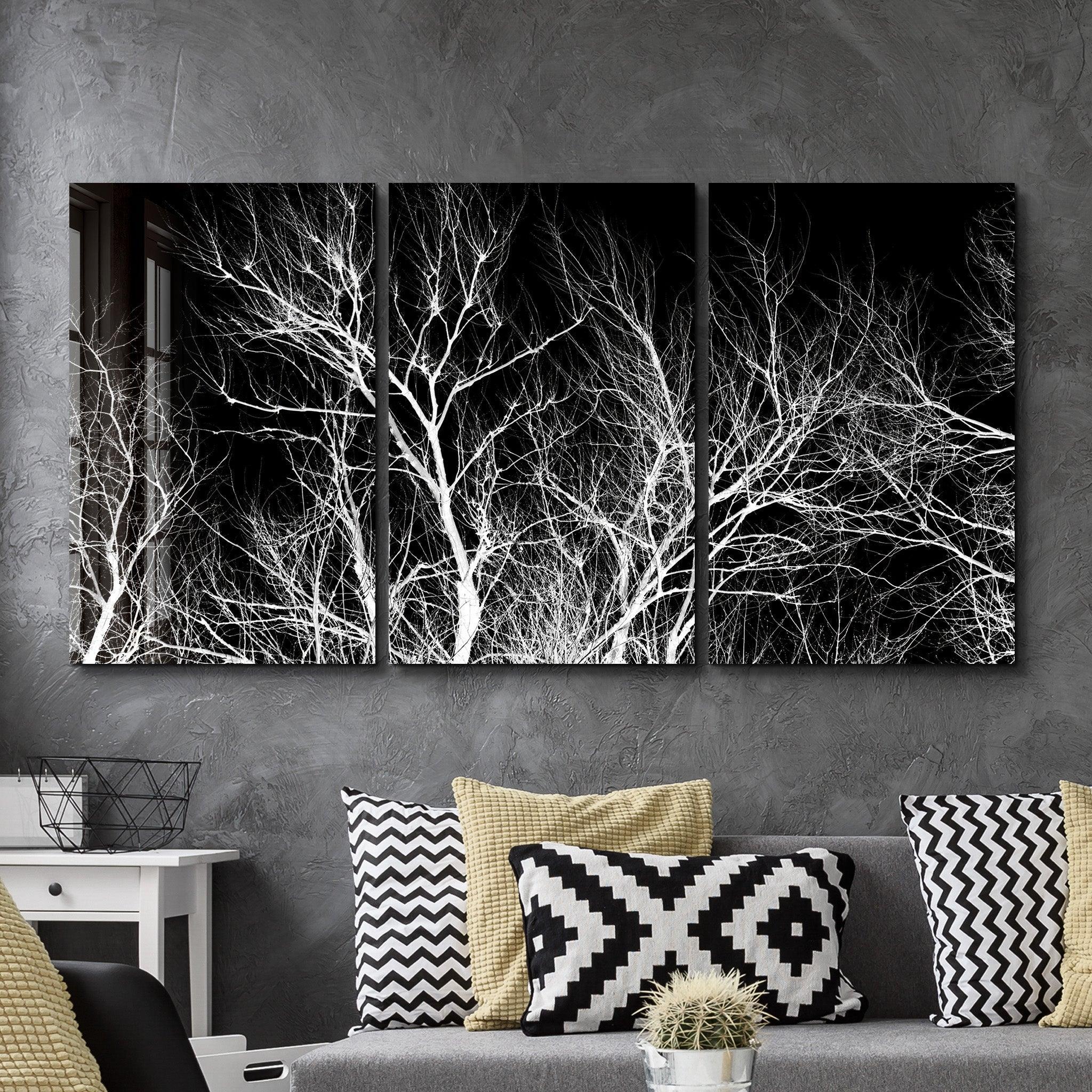 ・"Dried Branches Black and White - Trio"・Glass Wall Art - ArtDesigna Glass Printing Wall Art