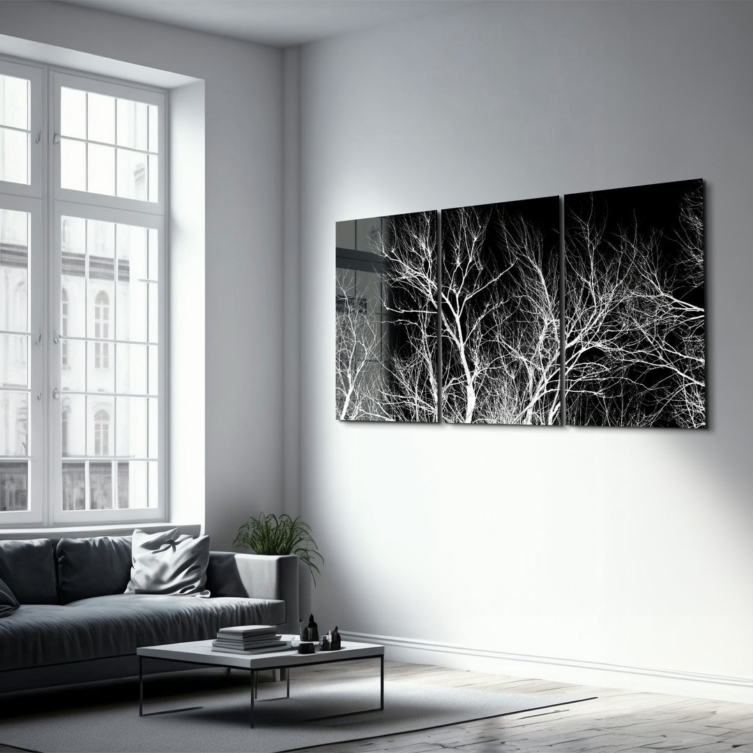 ・"Dried Branches Black and White - Trio"・Glass Wall Art