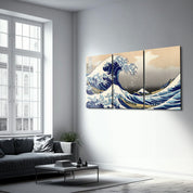 ・"THE GREAT WAVE OFF KANAGAWA (1829) BY HOKUSAI- Trio"・Glass Wall Art - ArtDesigna Glass Printing Wall Art