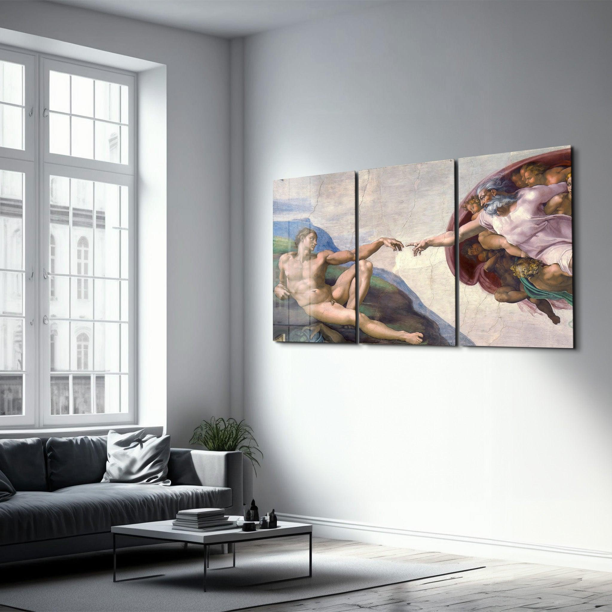 ・"Michelangelo - The Creation of Adam - Trio"・Glass Wall Art - ArtDesigna Glass Printing Wall Art