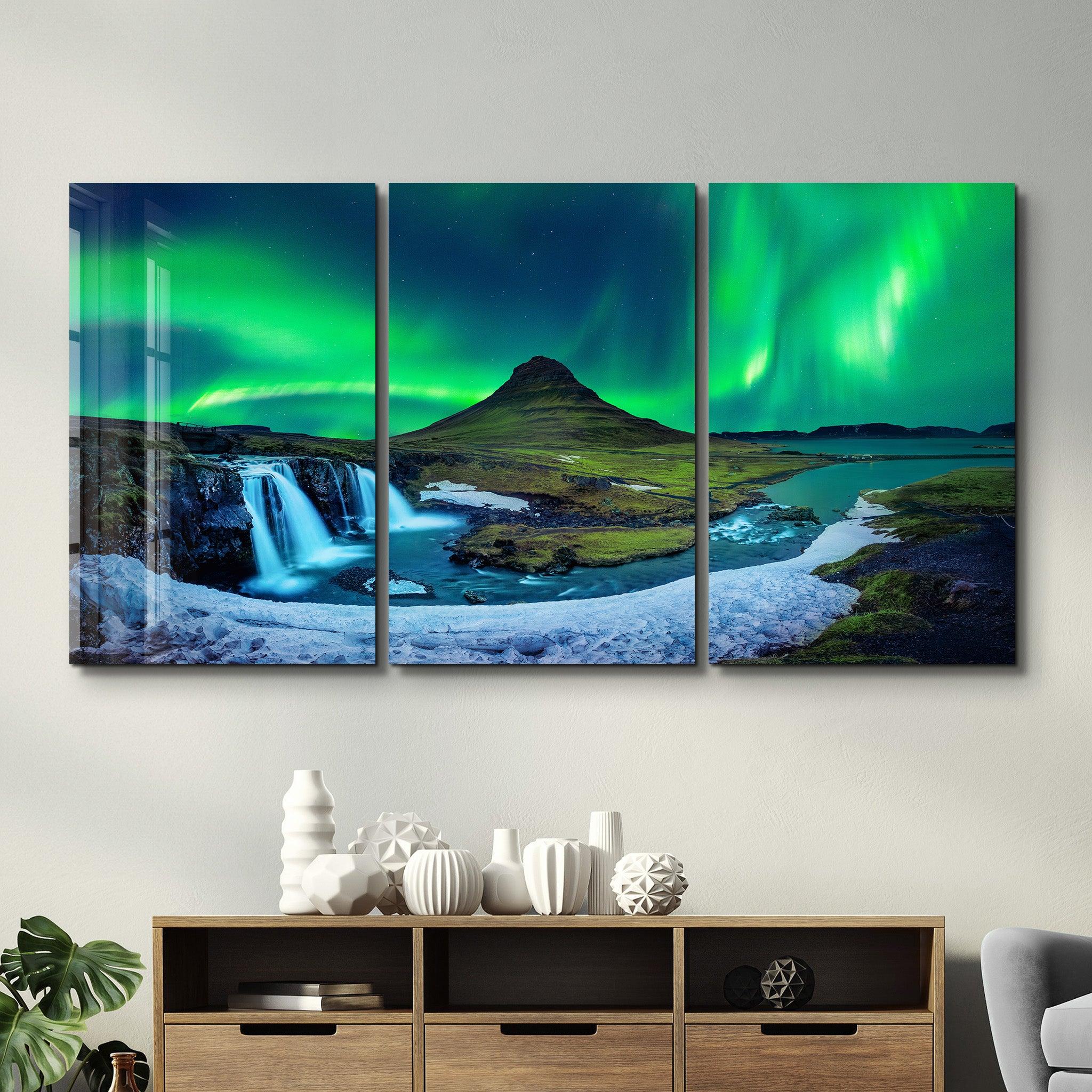 ・"Aurora Borealis - Northern Lights - Trio"・Glass Wall Art - ArtDesigna Glass Printing Wall Art